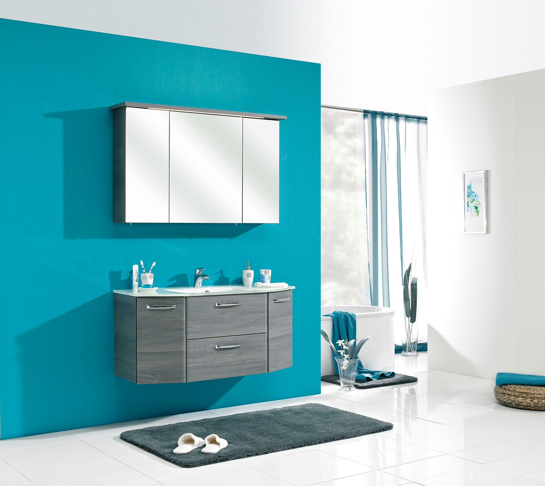 Saphir Spiegelkast Quickset 328 Badkamerspiegelkast incl. LED-verlichting, 620LM 115 cm breed, grafiet structuur in de breedte imitatie, inclusief deurdemper