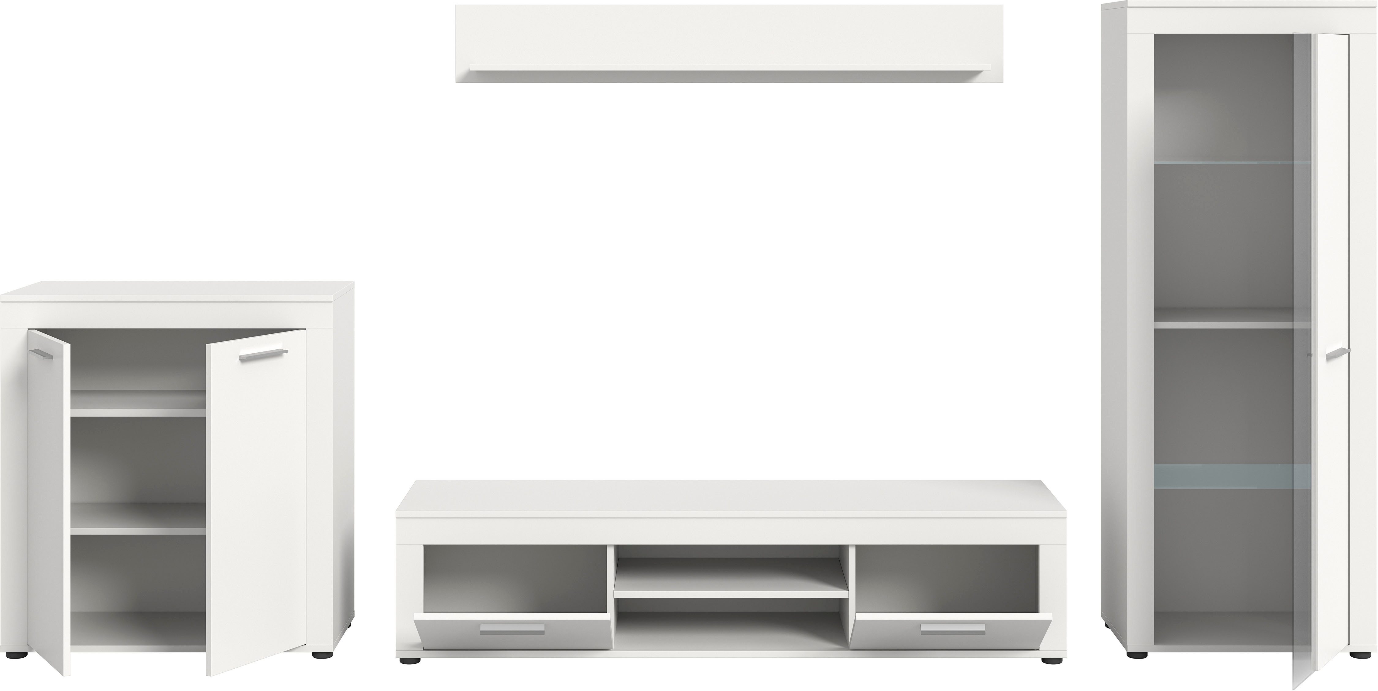 INOSIGN Wandmeubel Aosta, Breedte 330cm, bestaand uit Highboard, Lowboard, Wandplank, Vitrine (4-delig)