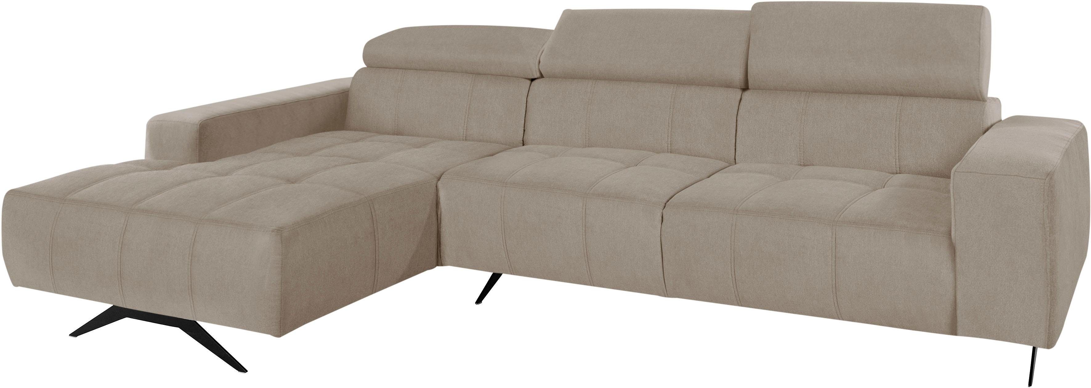 DOMO collection Hoekbank Trento L-vorm, met sledevoet of enkele voet naar keuze met verstelbare hoofdsteun, récamier links/rechts bestelbaar