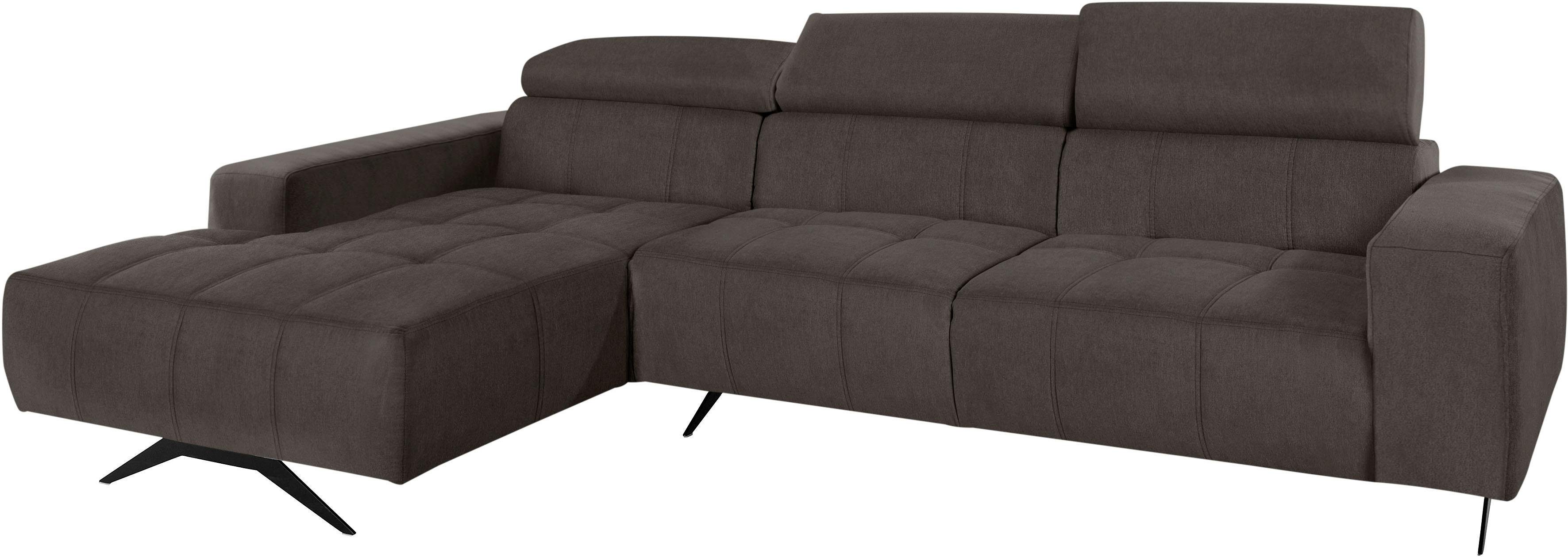 DOMO collection Hoekbank Trento L-vorm, met sledevoet of enkele voet naar keuze met verstelbare hoofdsteun, récamier links/rechts bestelbaar