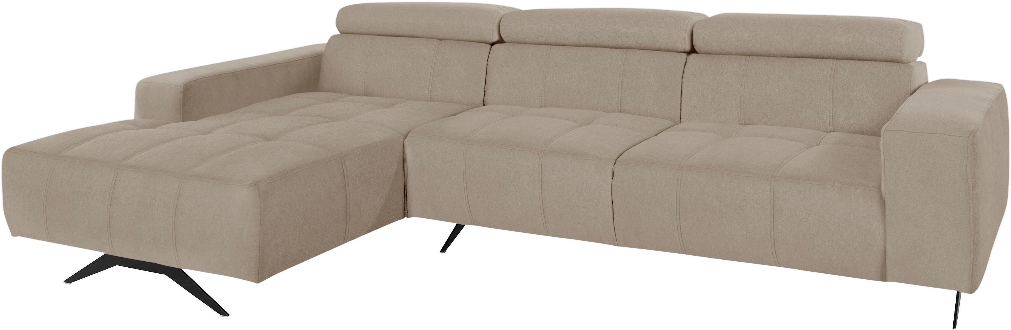 DOMO collection Hoekbank Trento L-vorm, met sledevoet of enkele voet naar keuze met verstelbare hoofdsteun, récamier links/rechts bestelbaar