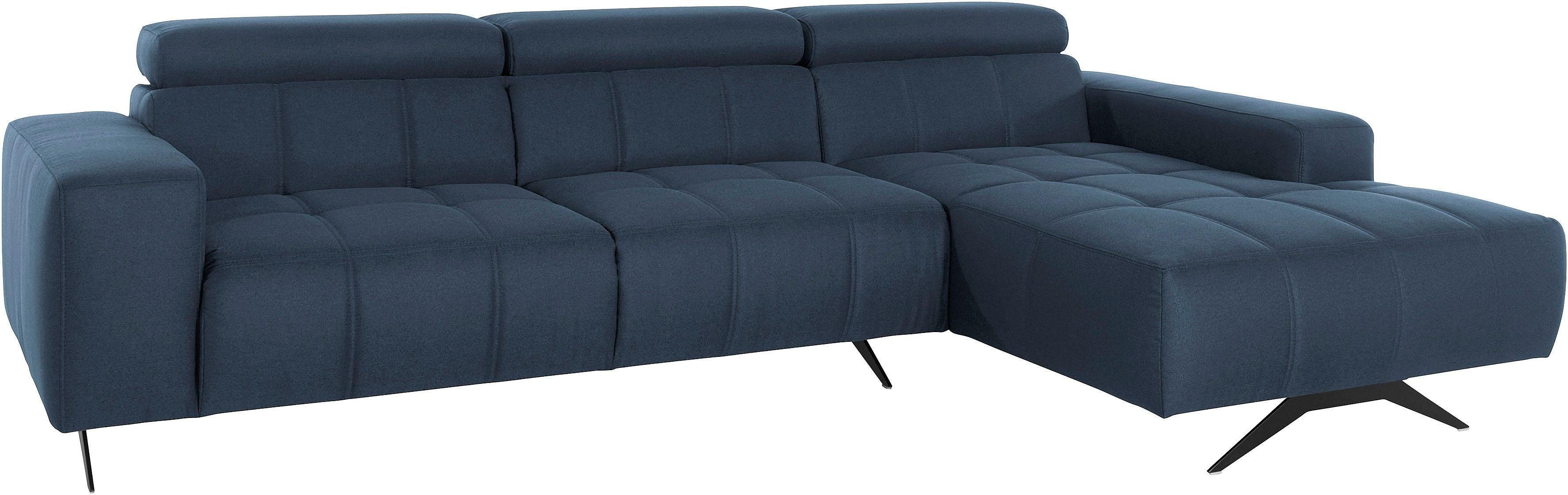 DOMO collection Hoekbank Trento L-vorm, met sledevoet of enkele voet naar keuze met verstelbare hoofdsteun, récamier links/rechts bestelbaar