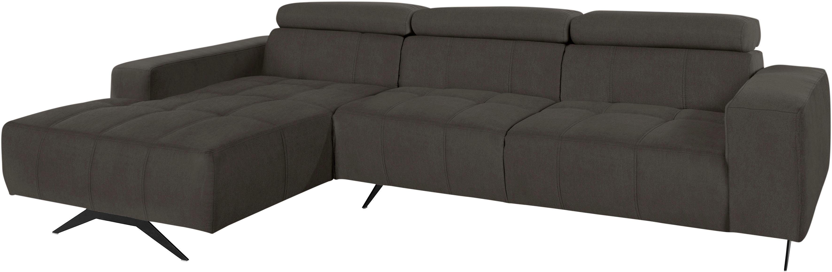 DOMO collection Hoekbank Trento L-vorm, met sledevoet of enkele voet naar keuze met verstelbare hoofdsteun, récamier links/rechts bestelbaar