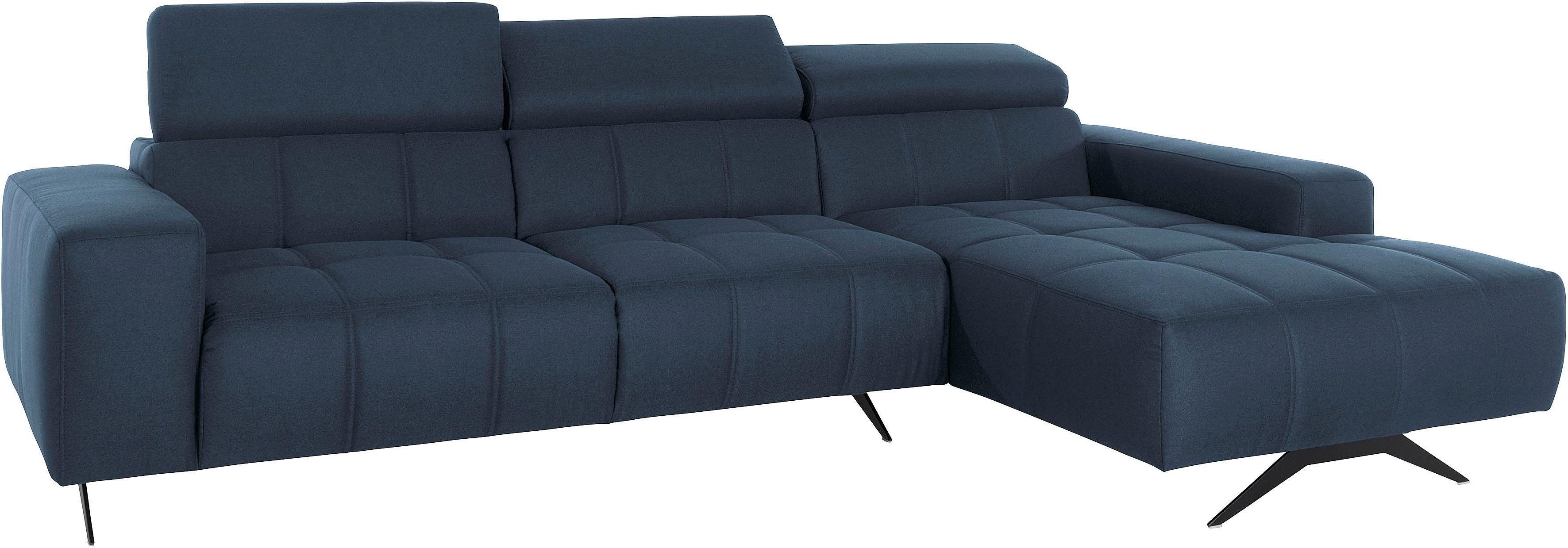 DOMO collection Hoekbank Trento L-vorm, met sledevoet of enkele voet naar keuze met verstelbare hoofdsteun, récamier links/rechts bestelbaar