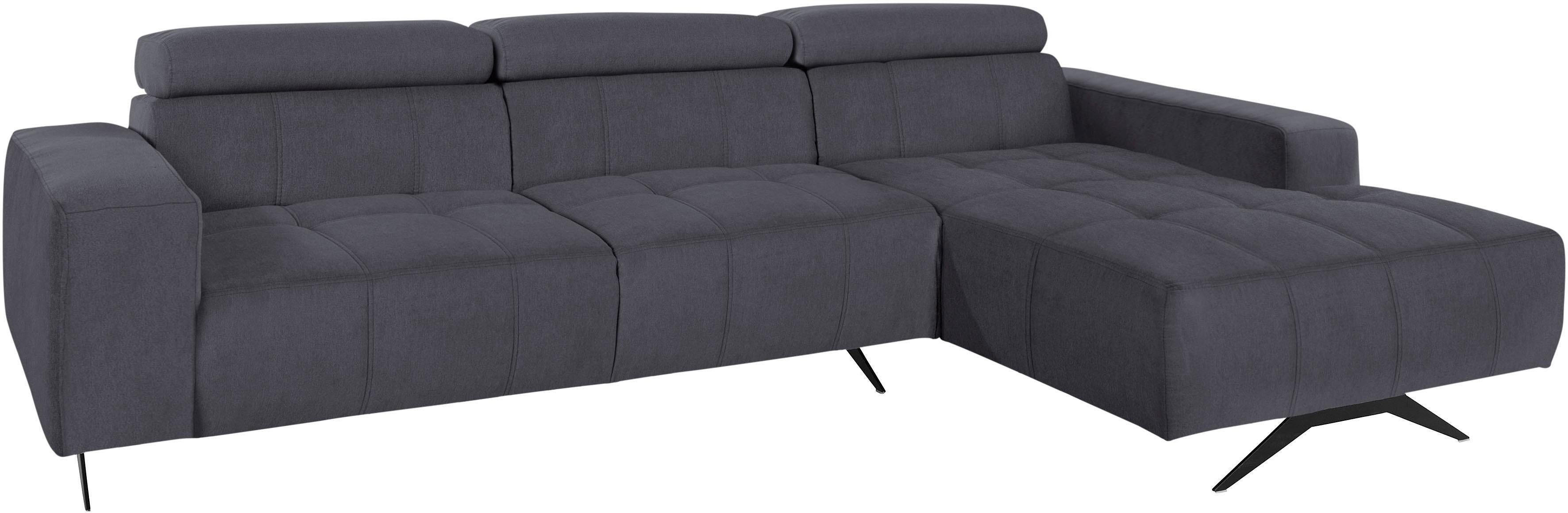 DOMO collection Hoekbank Trento L-vorm, met sledevoet of enkele voet naar keuze met verstelbare hoofdsteun, récamier links/rechts bestelbaar