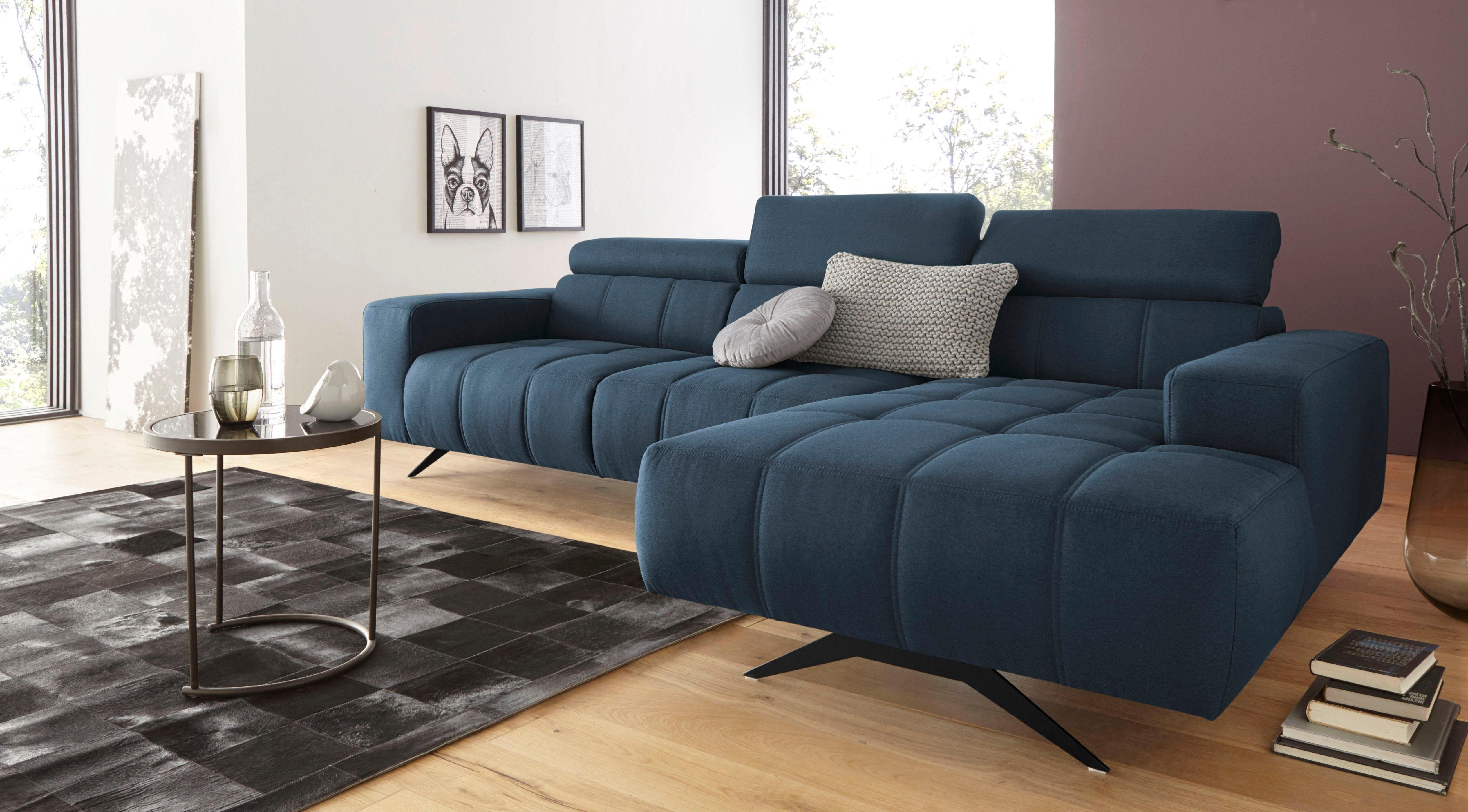 DOMO collection Hoekbank Trento L-vorm, met sledevoet of enkele voet naar keuze met verstelbare hoofdsteun, récamier links/rechts bestelbaar