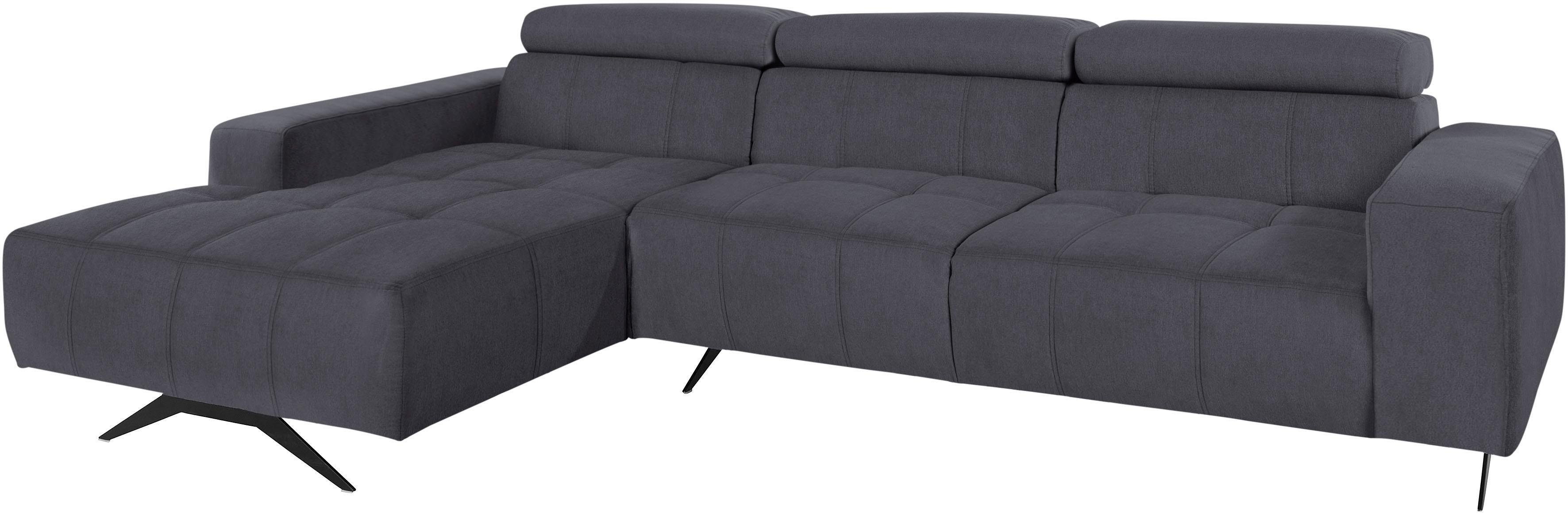 DOMO collection Hoekbank Trento L-vorm, met sledevoet of enkele voet naar keuze met verstelbare hoofdsteun, récamier links/rechts bestelbaar