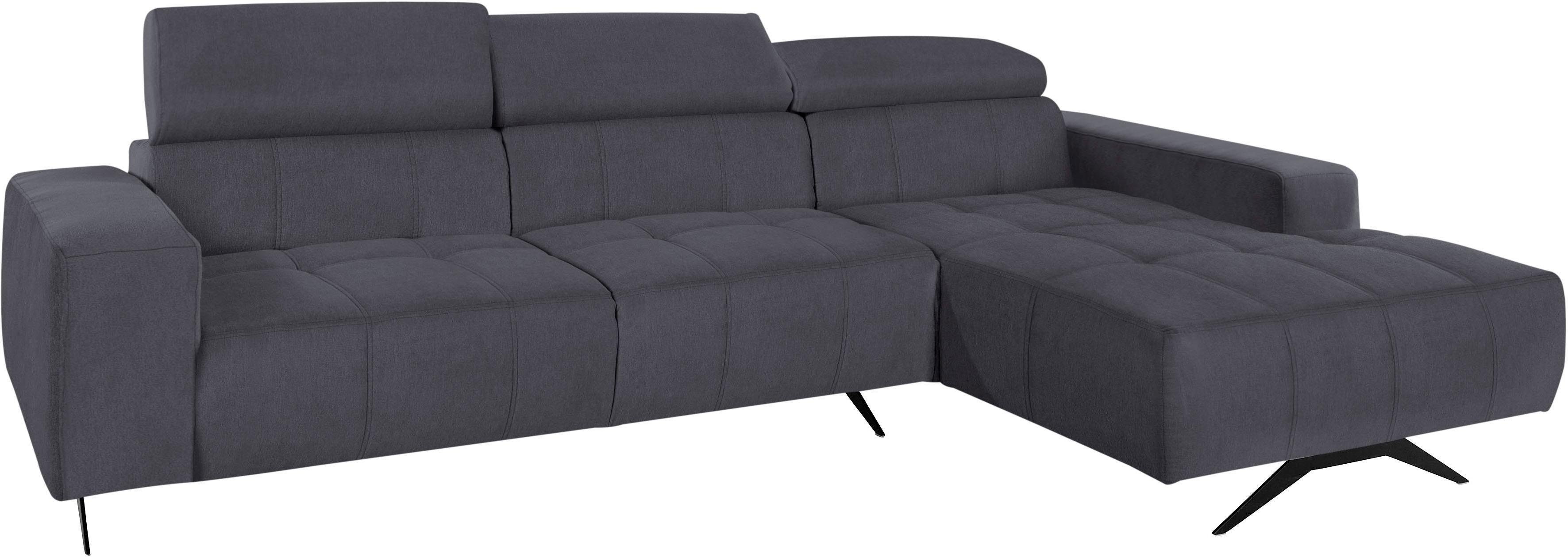 DOMO collection Hoekbank Trento L-vorm, met sledevoet of enkele voet naar keuze met verstelbare hoofdsteun, récamier links/rechts bestelbaar