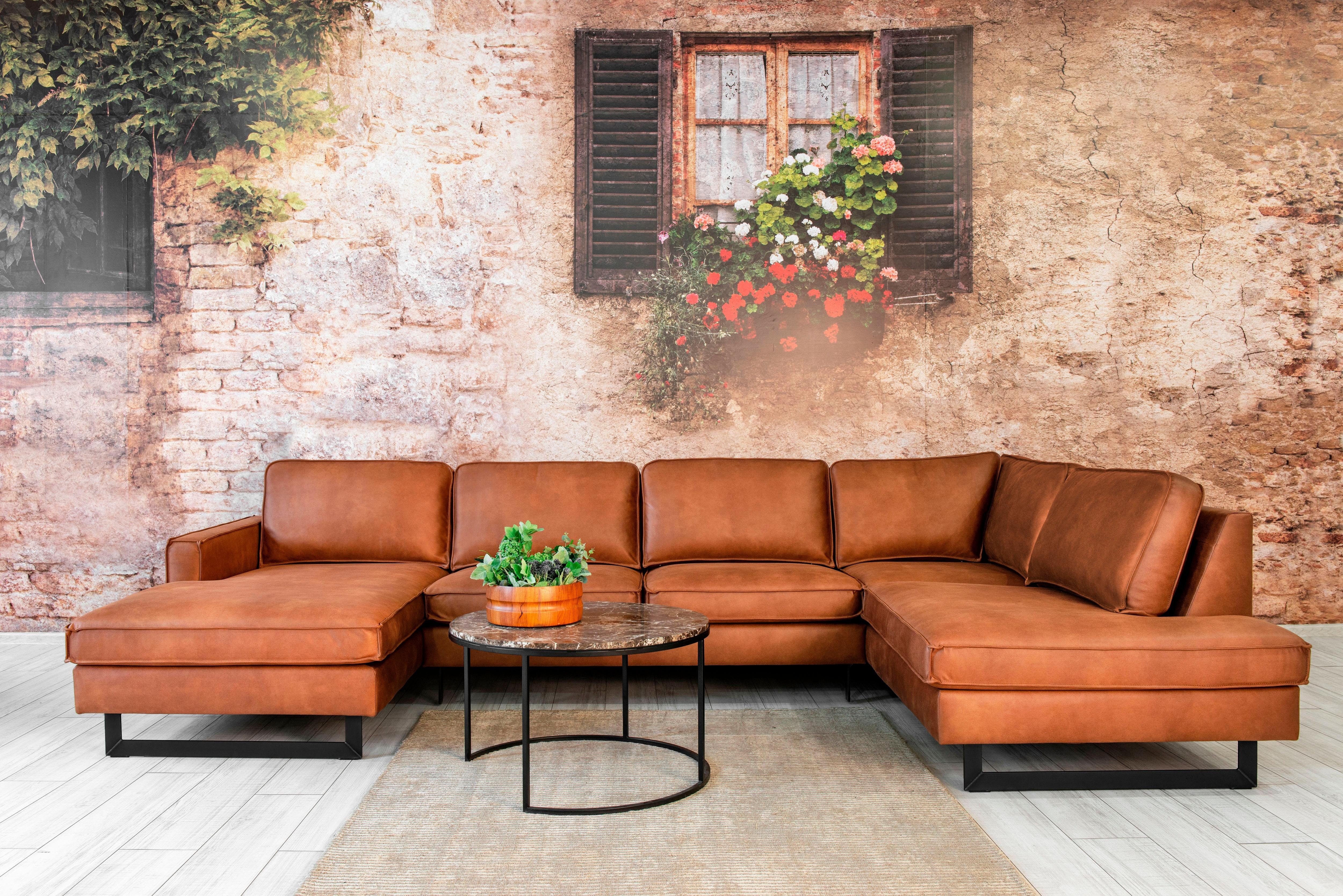 Places of Style Zithoek Pinto, 350 cm, U-vorm, XXL, met ottomanen Cord, fijncord, luxe-microvezel leer en chenille