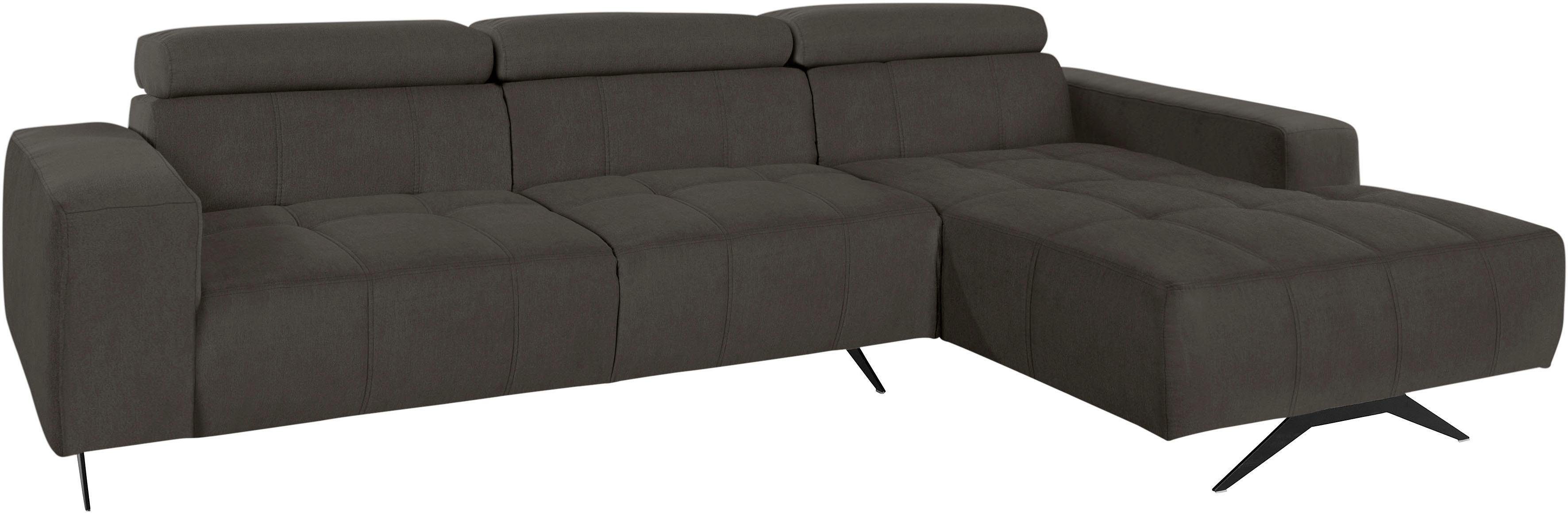 DOMO collection Hoekbank Trento L-vorm, met sledevoet of enkele voet naar keuze met verstelbare hoofdsteun, récamier links/rechts bestelbaar