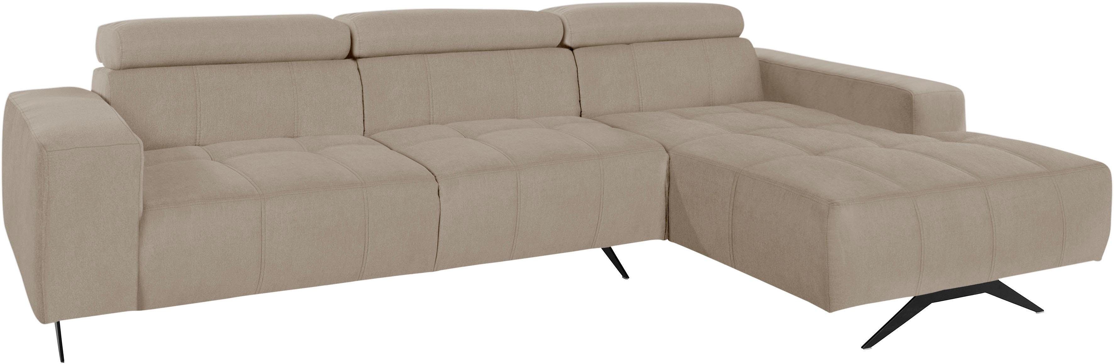 DOMO collection Hoekbank Trento L-vorm, met sledevoet of enkele voet naar keuze met verstelbare hoofdsteun, récamier links/rechts bestelbaar