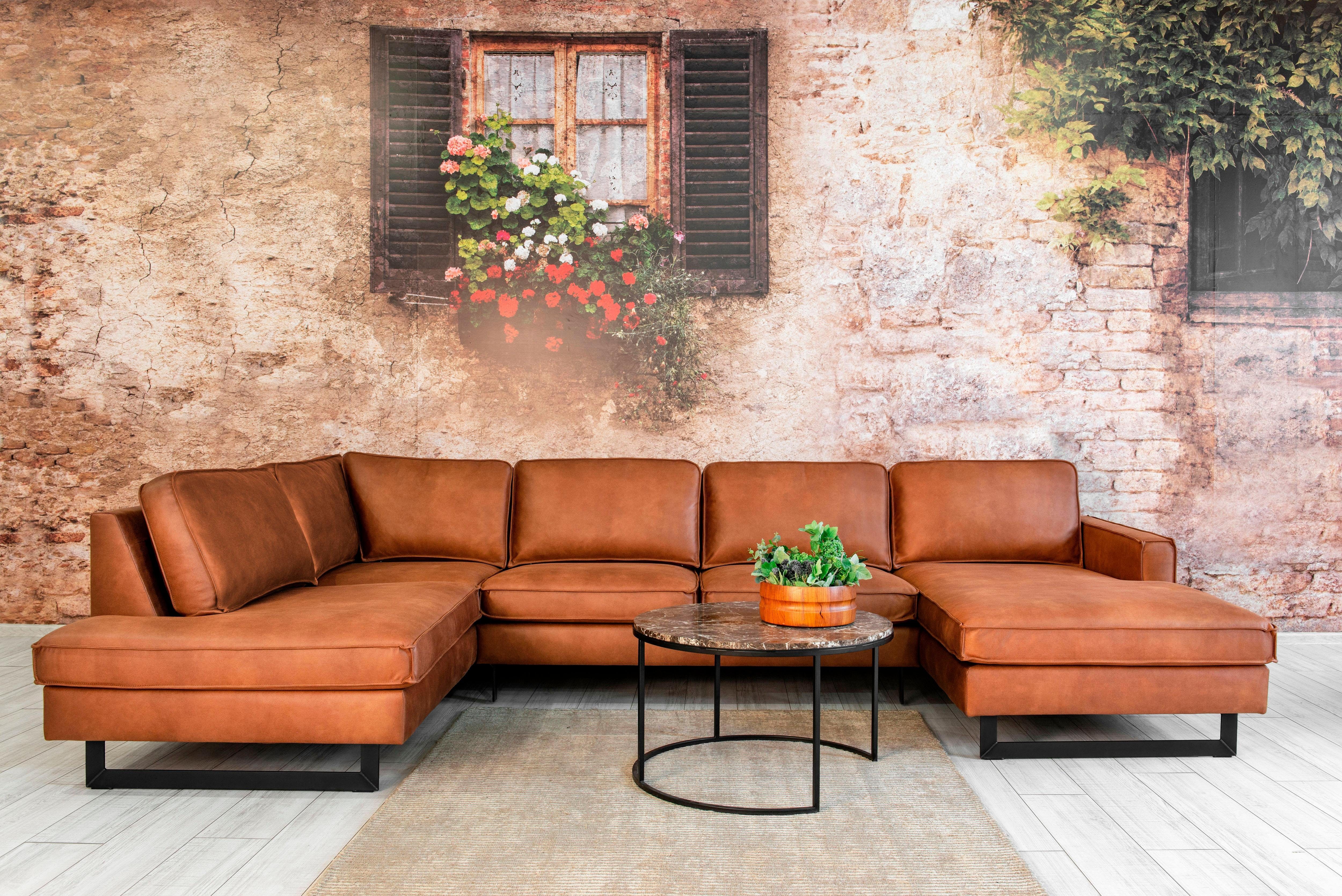 Places of Style Zithoek Pinto, 350 cm, U-vorm, XXL, met ottomanen Cord, fijncord, luxe-microvezel leer en chenille