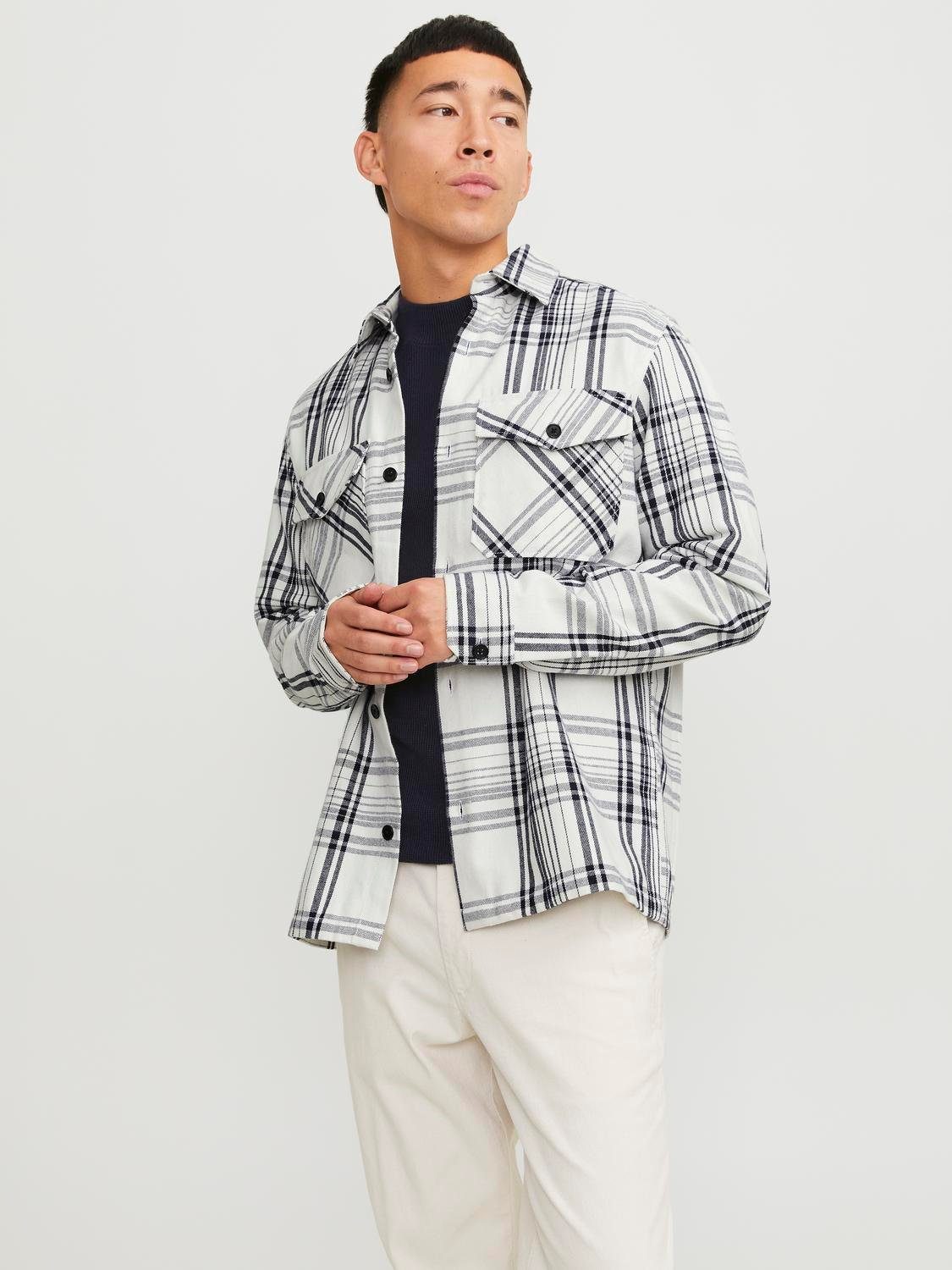 Jack & Jones Overhemd met lange mouwen JPRCCROY SPRING CHECK OVERSHIRT L/S SN heren overhemden maat S wit
