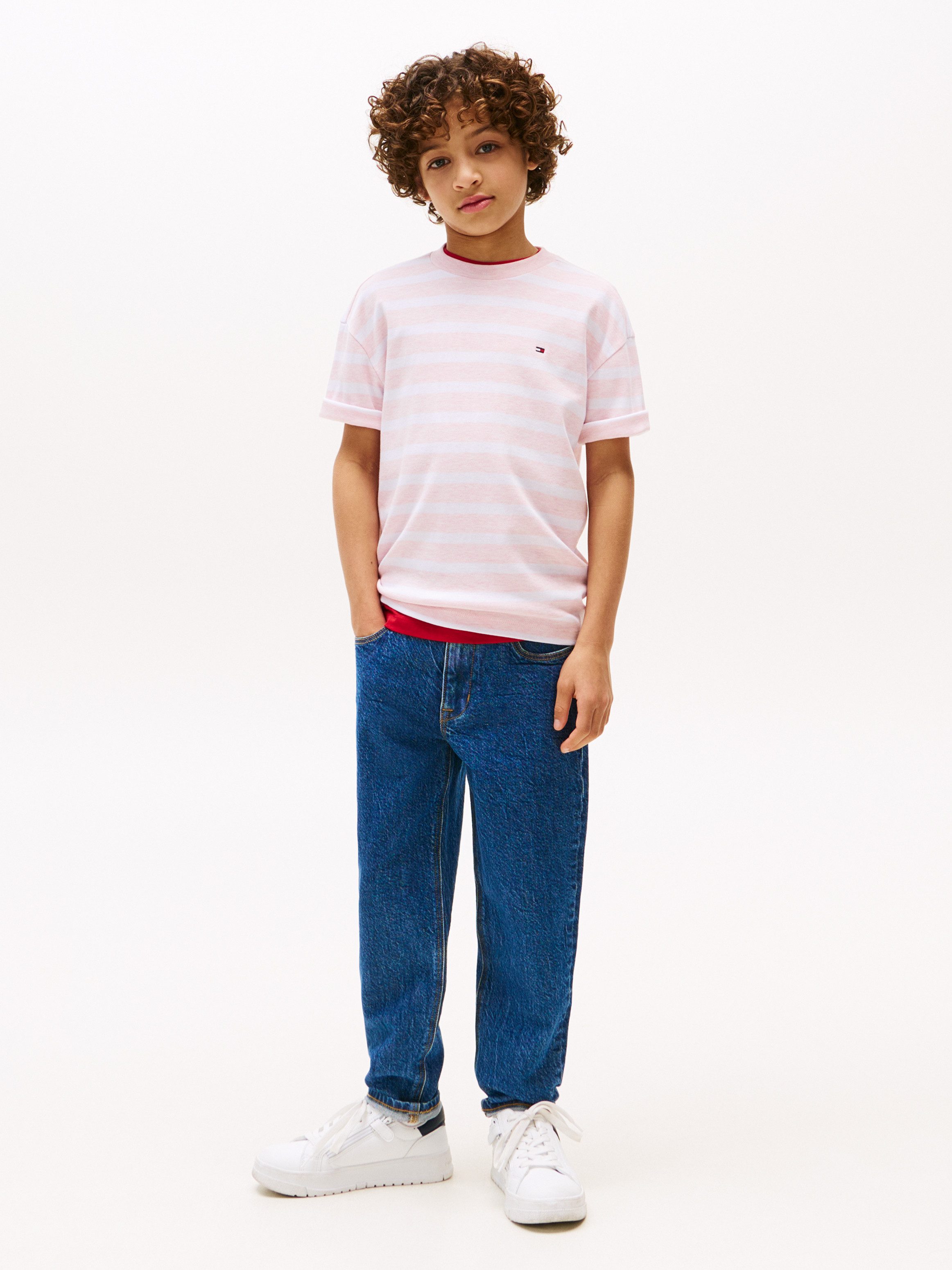 Tommy Hilfiger T-shirt INTERLOCK STRIPE HTR T-SHIRT SS voor kinderen tot 16 jaar, met klein vlag-label