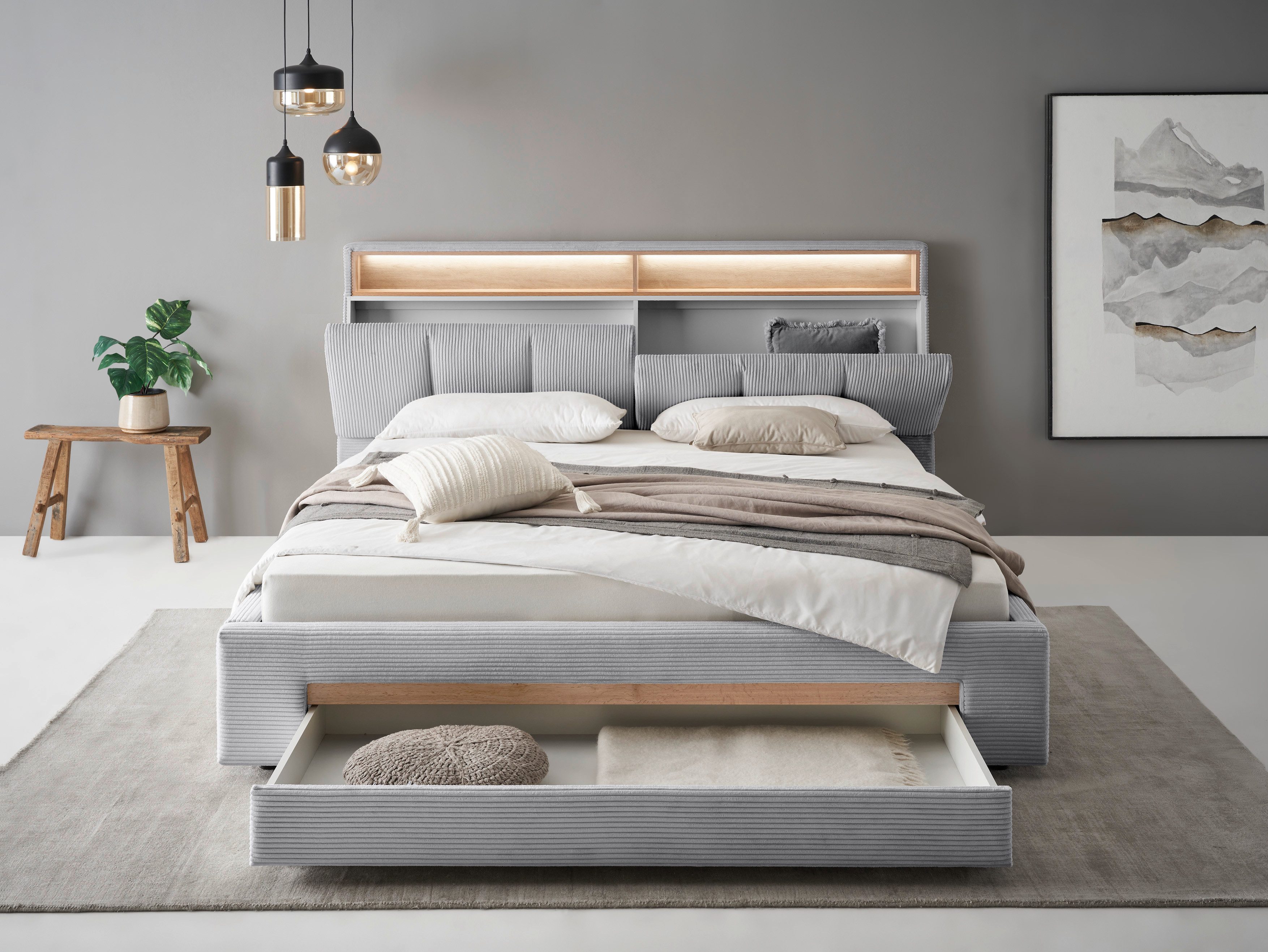 INOSIGN Gestoffeerd bed CiTY/GiRON,, gepolsterd opbergbed, met LED-verlichting Bedkisten met hondenbed of als opbergruimte, opklapbare hoofdeinden
