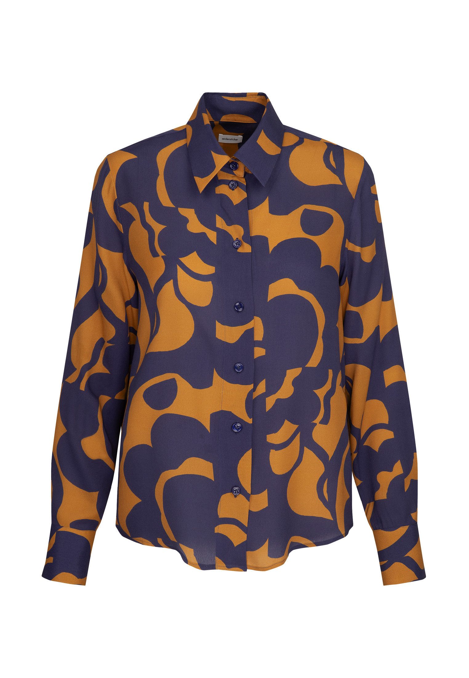 seidensticker Overhemdblouse Zwarte roos Lange mouwen kraag geometrische motieven