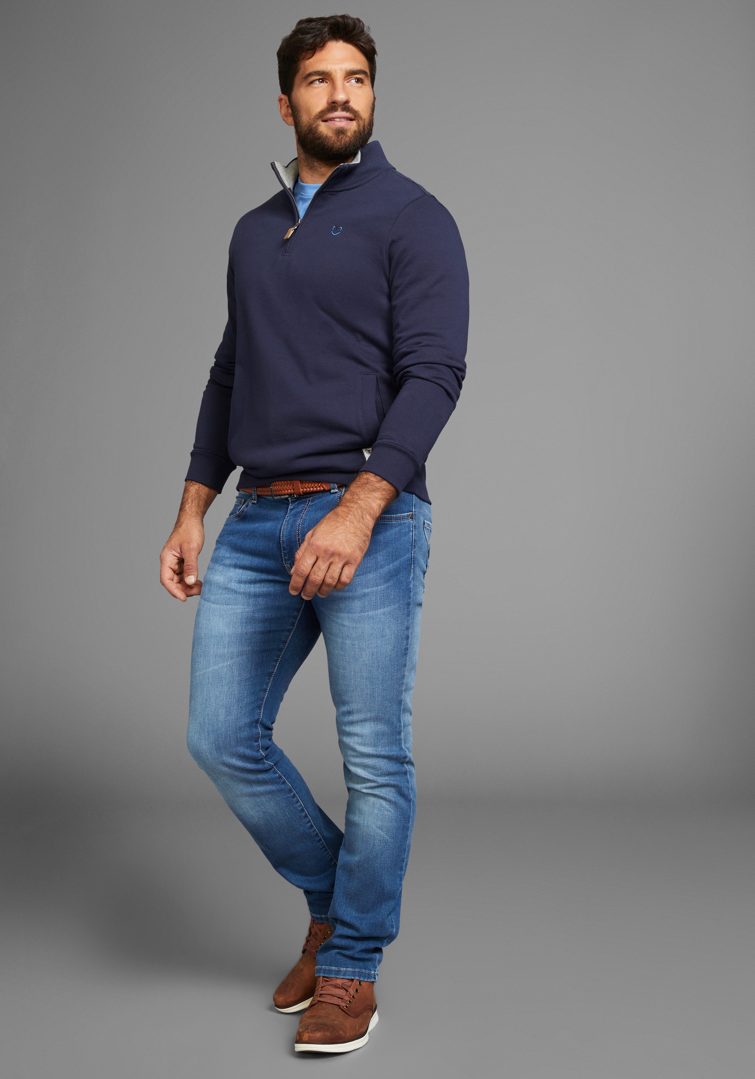 DELMAO Sweatshirt met henley-kraag en zijzakken - nieuwe collectie