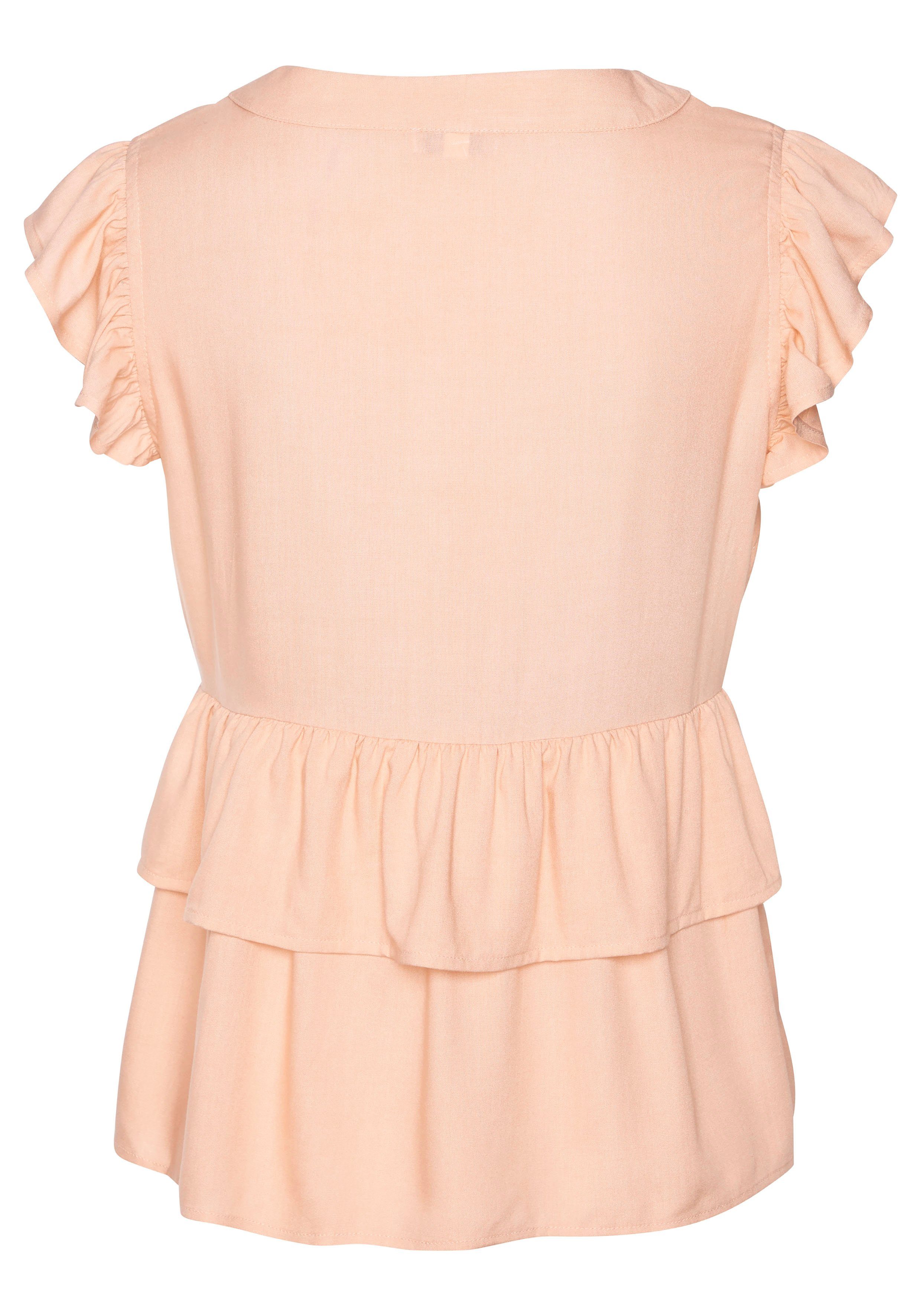 Lascana Blouse met ruches met korte mouwen, zomerse blouse met knoopsluiting en volant
