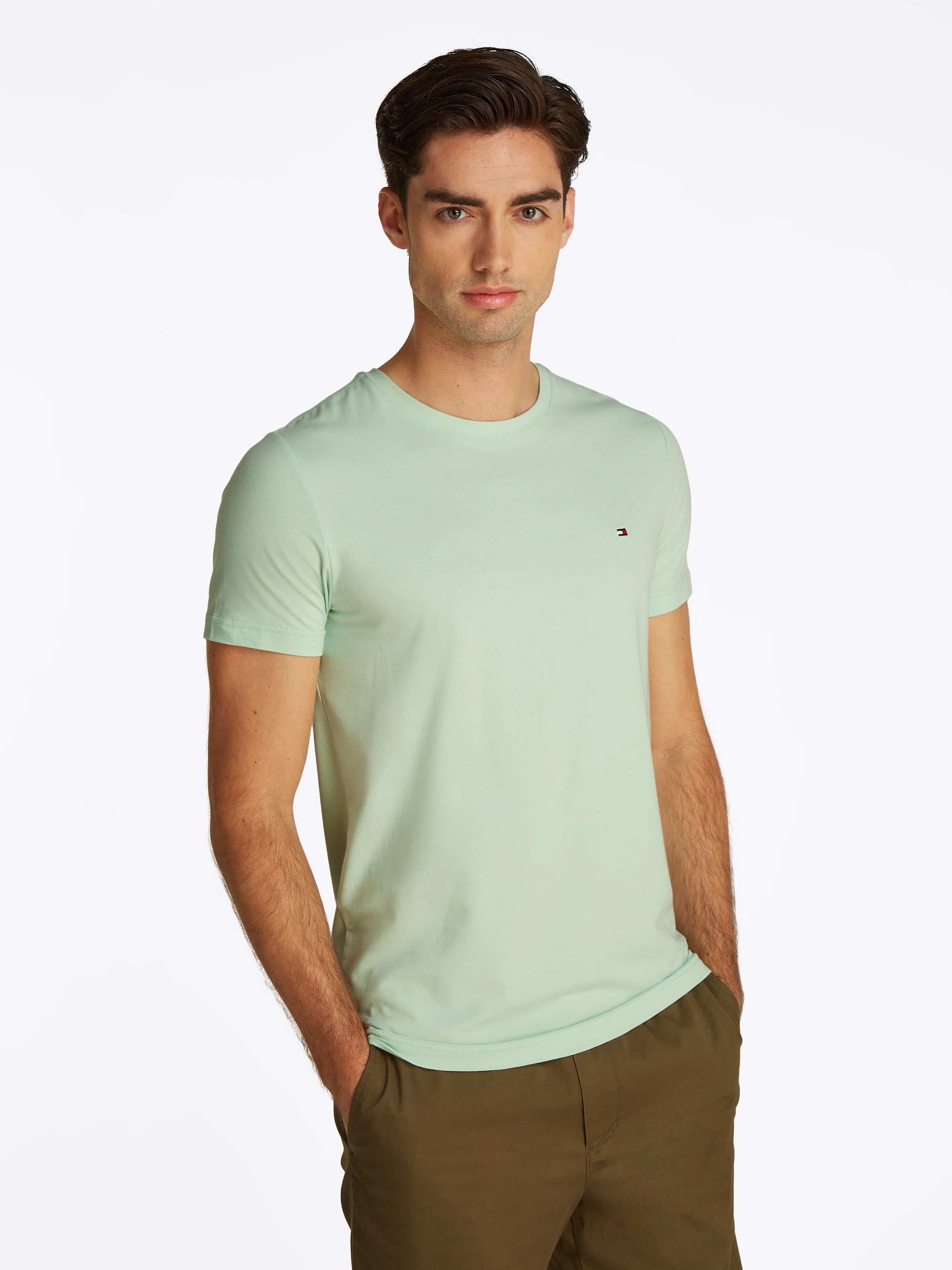 Tommy Hilfiger T-shirt STRETCH SLIM FIT TEE heren t-shirts maat XXL groen