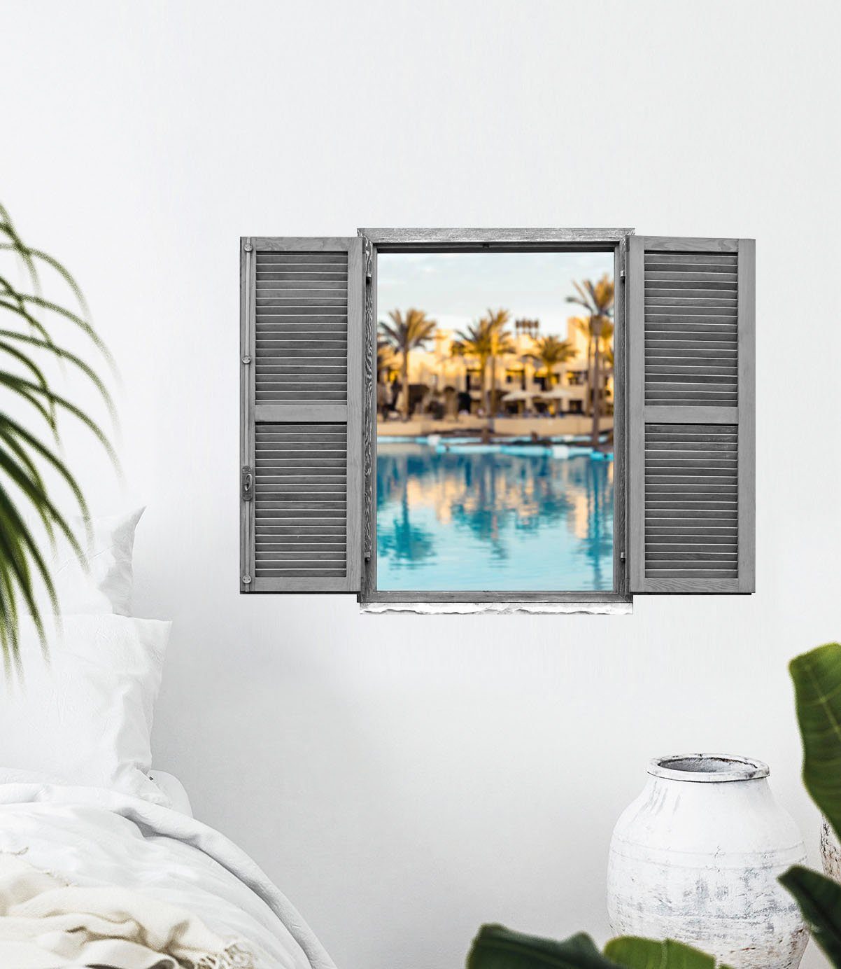 queence Wandfolie Zwembad Muursticker, muurdecoratie, zelfklevend, 3D, raam (1 stuk)