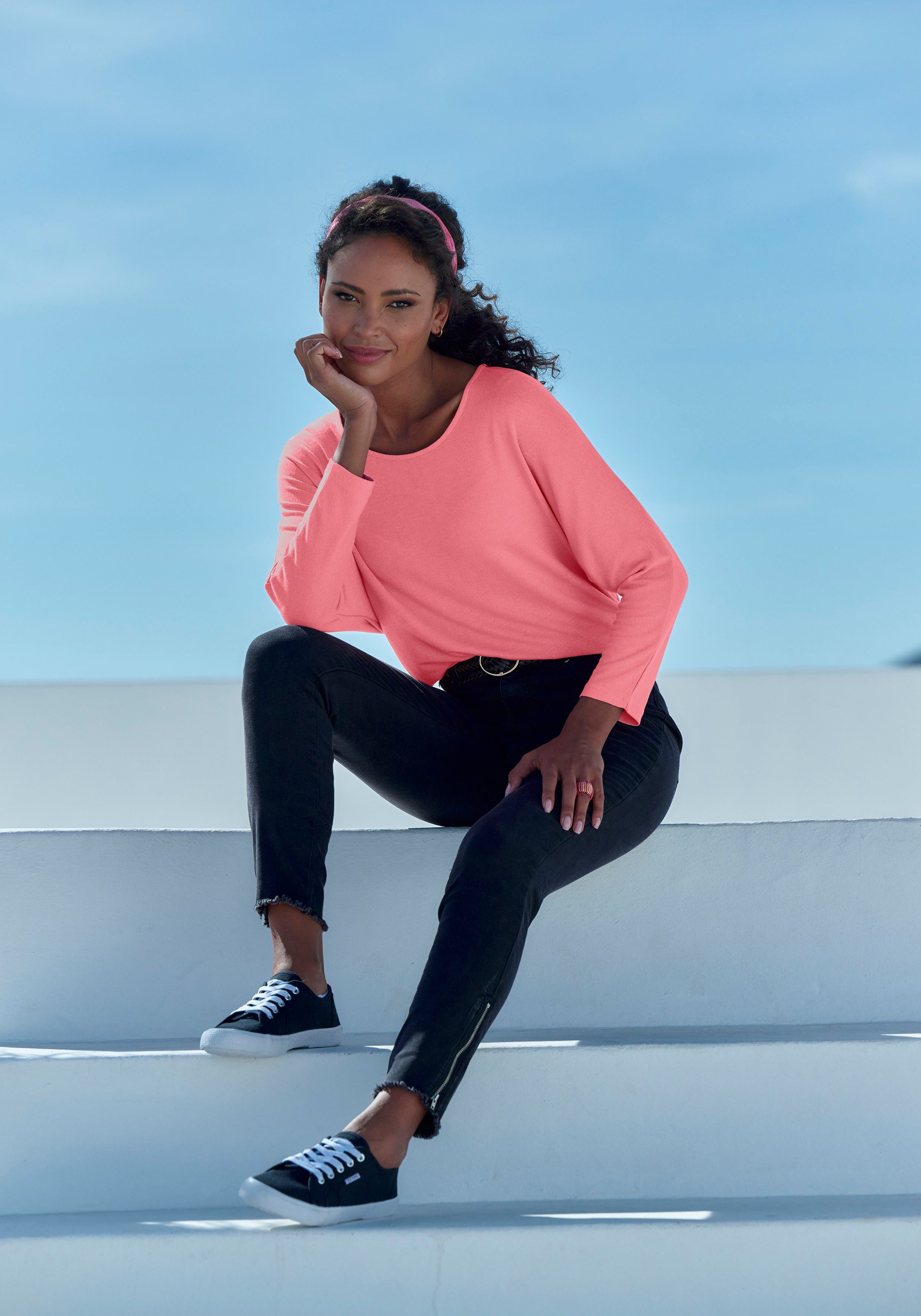 Lascana Shirt met 3 4-mouwen Met vlindermouwen van zachte fijn gebreide kwaliteit met viscose (1-delig)