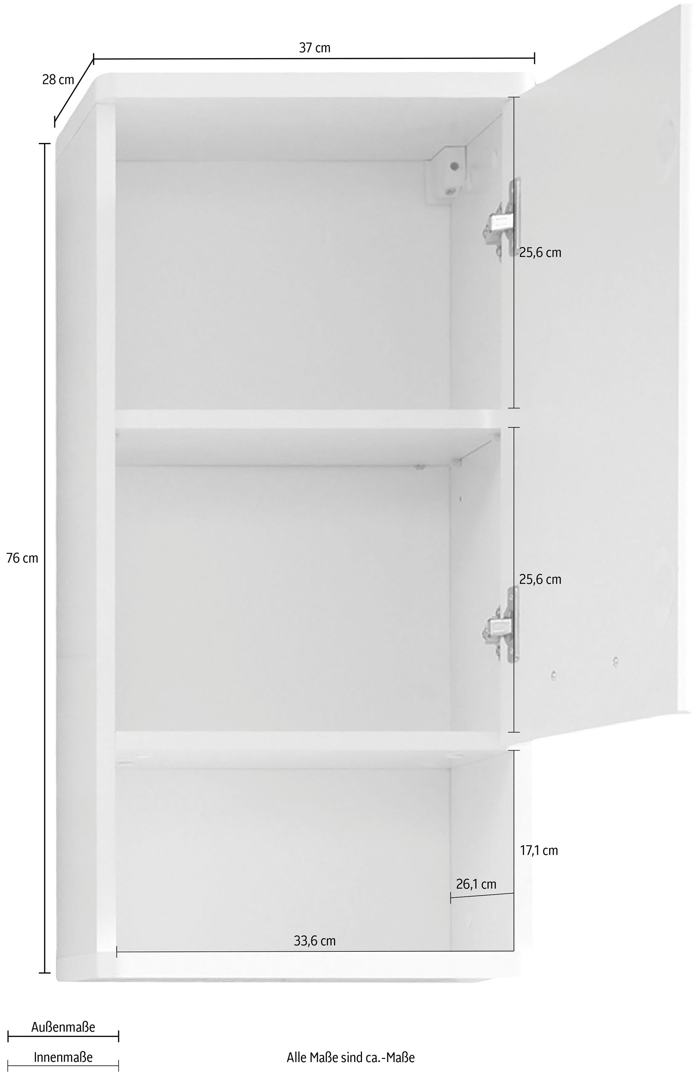 welltime Hangend kastje Mora Badkast in hoogglans wit met opbergvak - Afmetingen (B/D/H) 37/28/76 cm