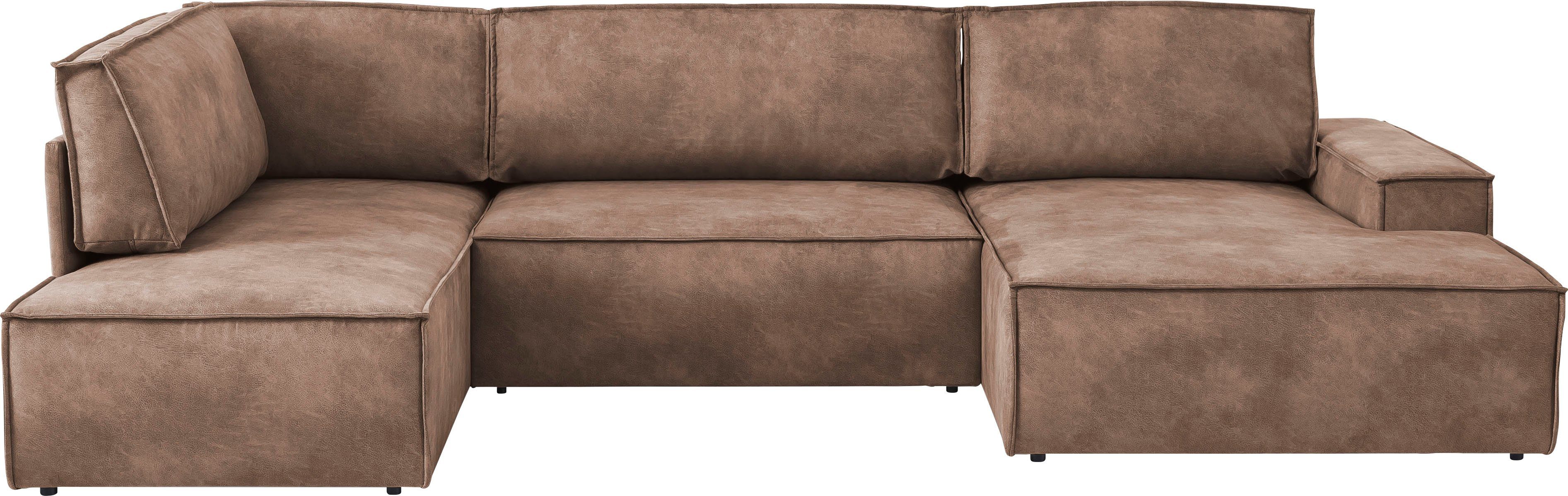 Home affaire Zithoek SHERWOOD 329 cm, U-vorm, slaapbank, Slaapfunctie met bedkist (194x139 cm), cord, vintage, fluweel
