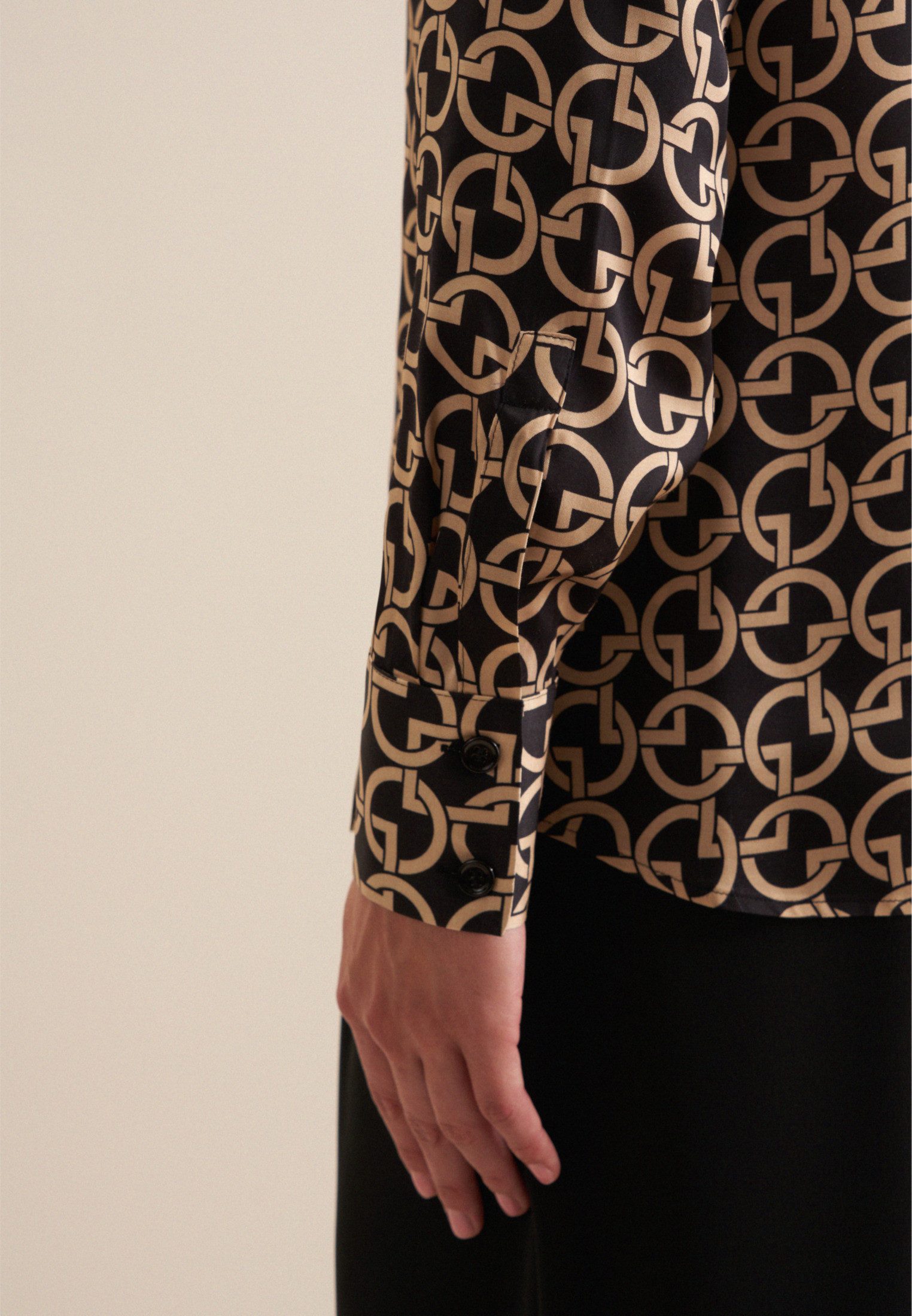 seidensticker Overhemdblouse Zwarte roos Lange mouwen kraag print