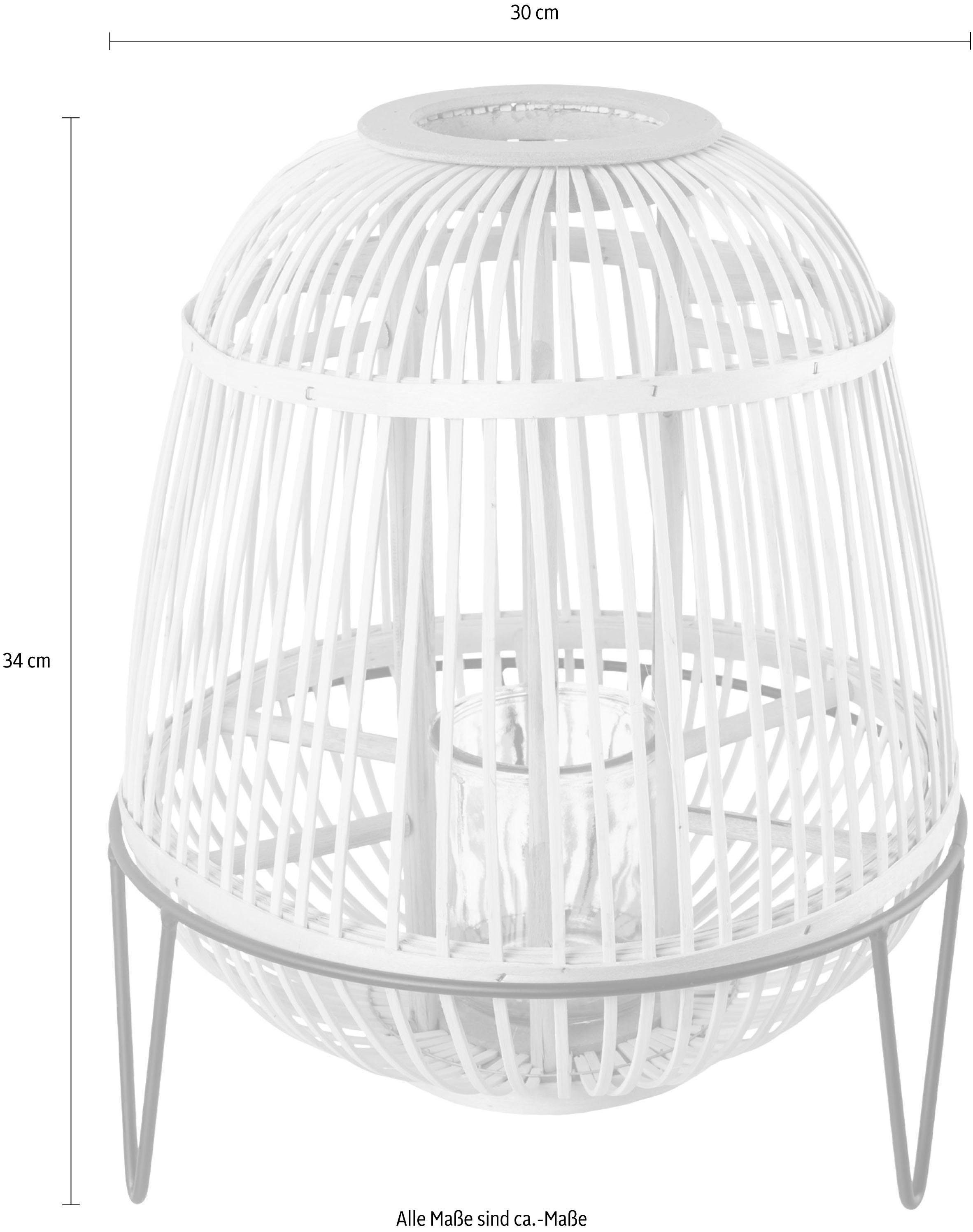 andas Windlicht TROMSO van bamboe, met glasinzet, met metalen poten, hoogte ca. 34 cm