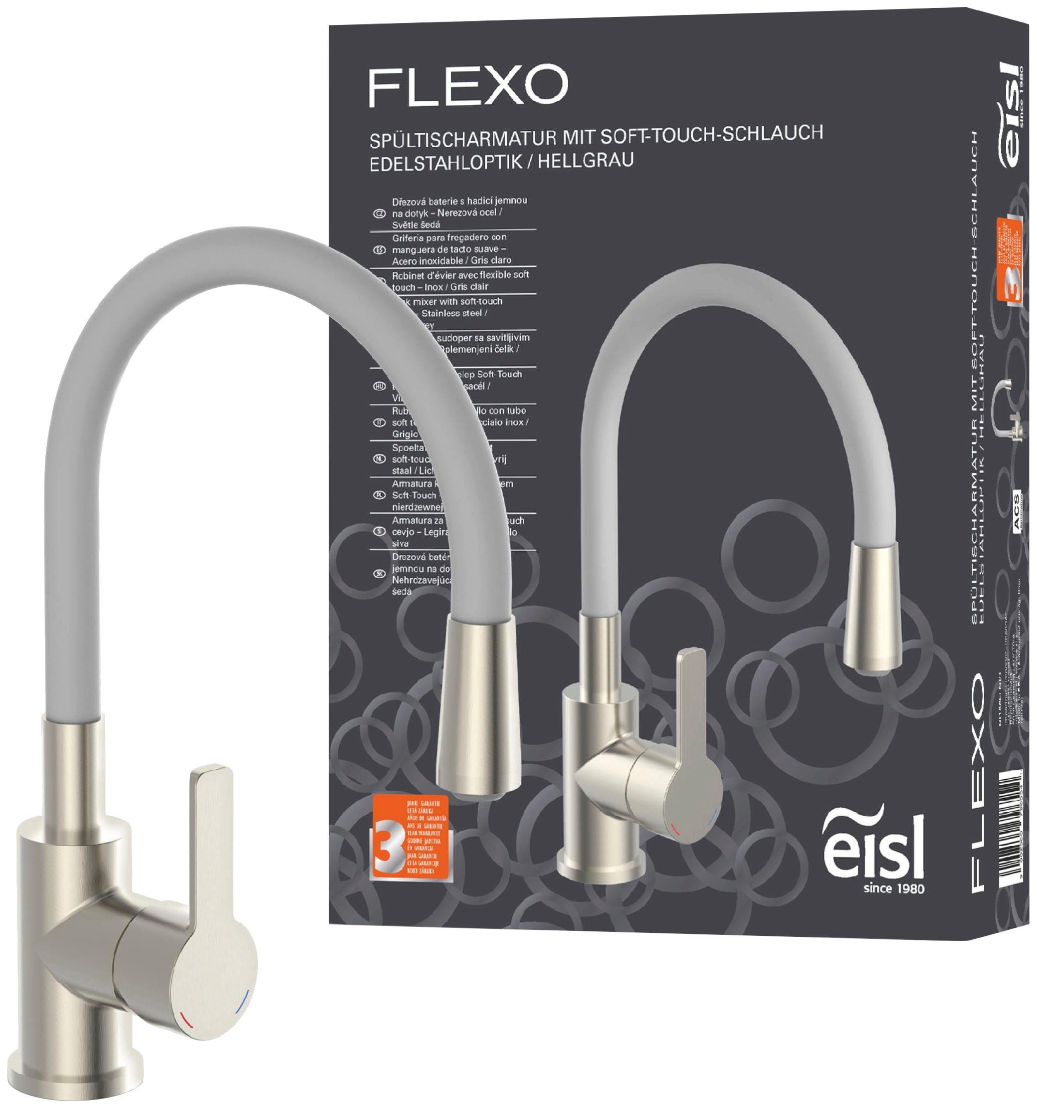 Eisl Gootsteen kraan Flexo energiebesparende cold-start, waterbesparende eco click,360° draaibaar keukenkranen grijs