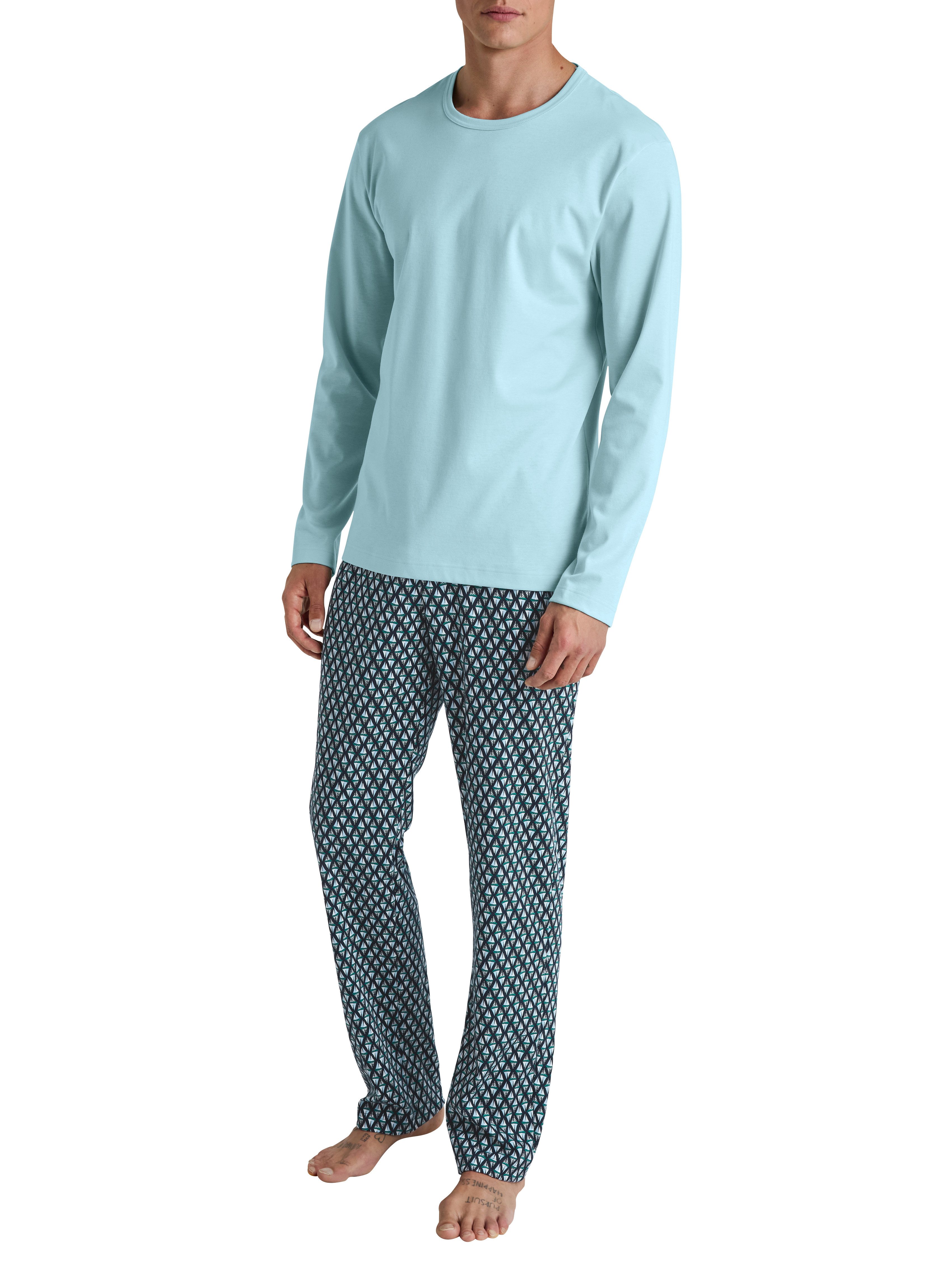 CALIDA Pyjama Relax Streamline 2 Langarm-shirt met afgewerkte ronde halslijn (2-delig)