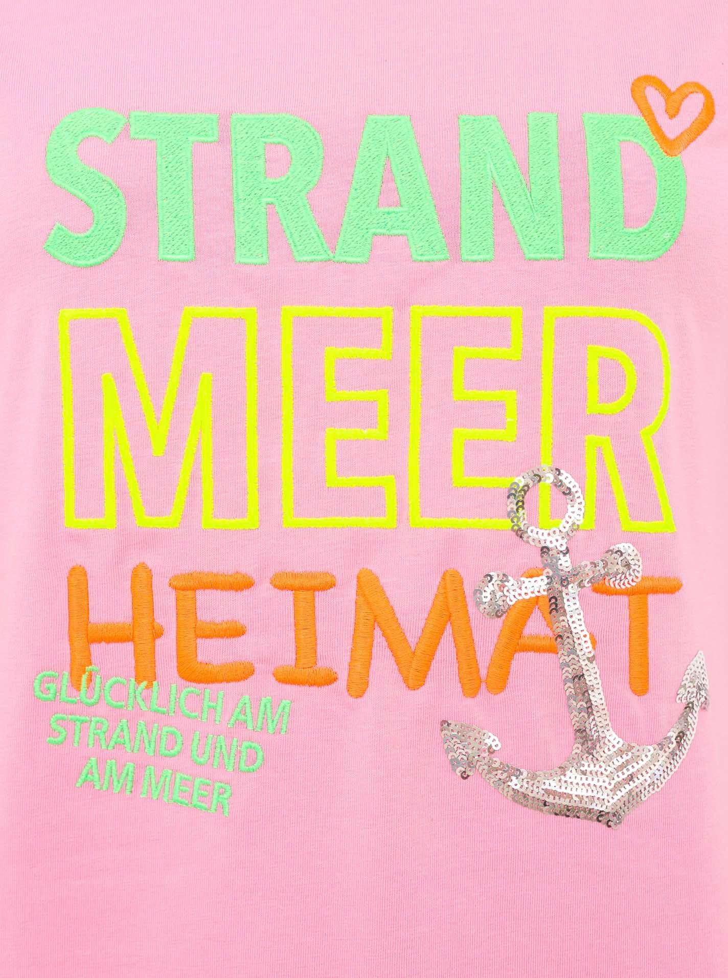 Zwillingsherz T-shirt Strand Zee Thuis met maritieme borduursels en pailletten anker