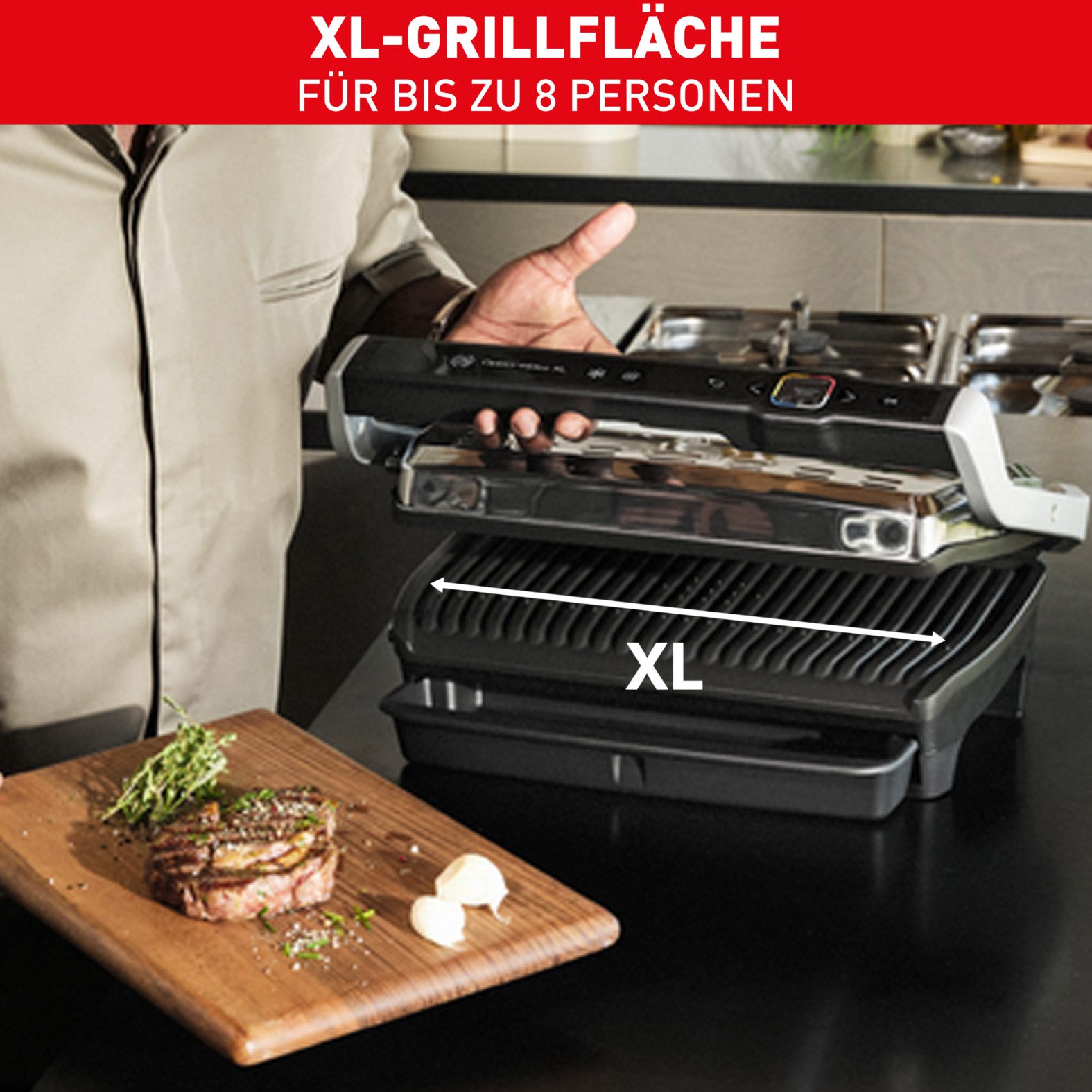 Tefal Contactgrill OptiGrill Elite XL, vaatwasserbestendige platen Countdown tot perfect resultaat, extra Grillboost voor grill-strepen