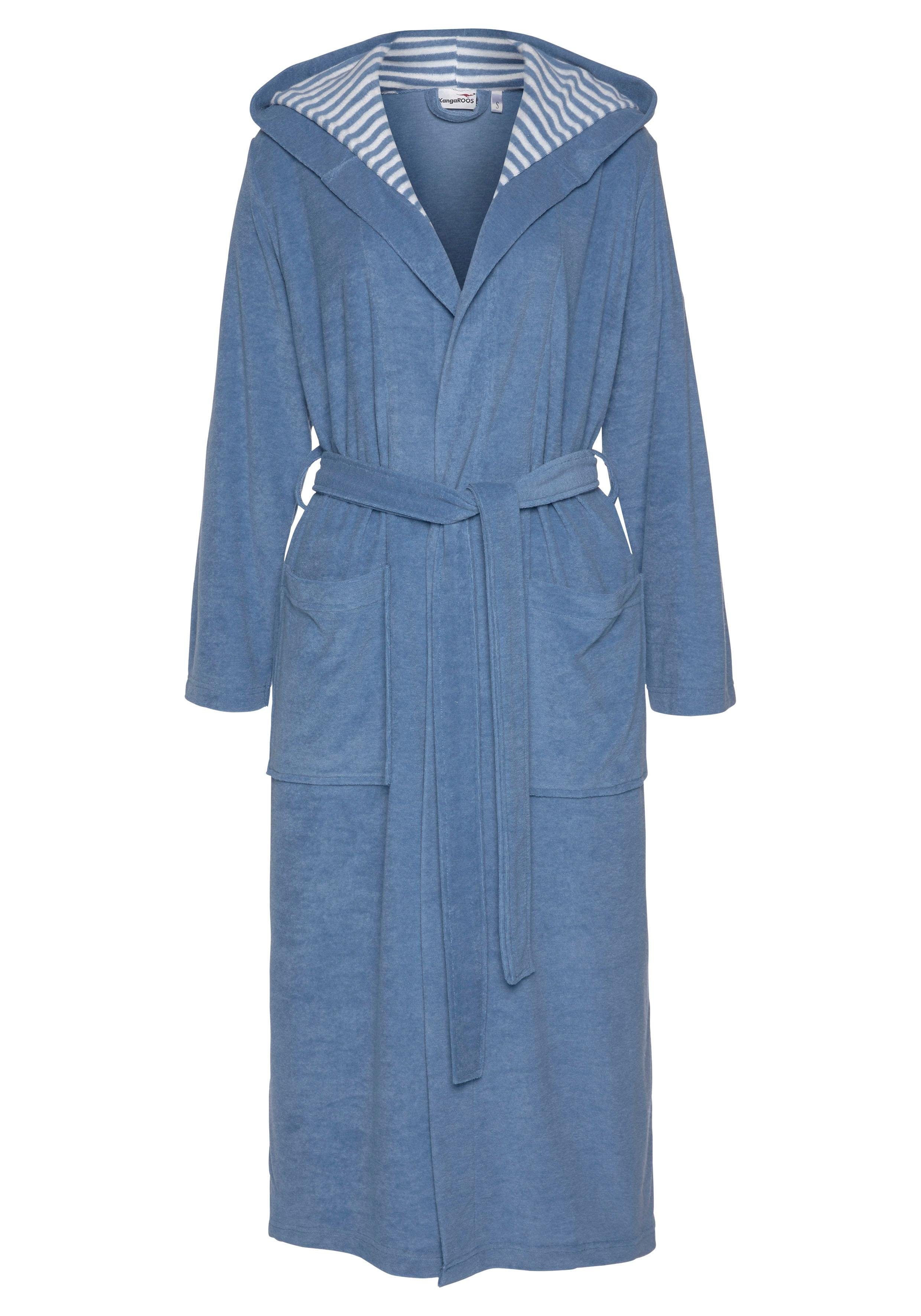 KangaROOS Damesbadjas Dalia, ideaal voor sauna & spa, hotelbadjas, ochtendjas Uni-kleuren en binnen met strepen, badjas met zakken, XS-3XL (1 stuk)