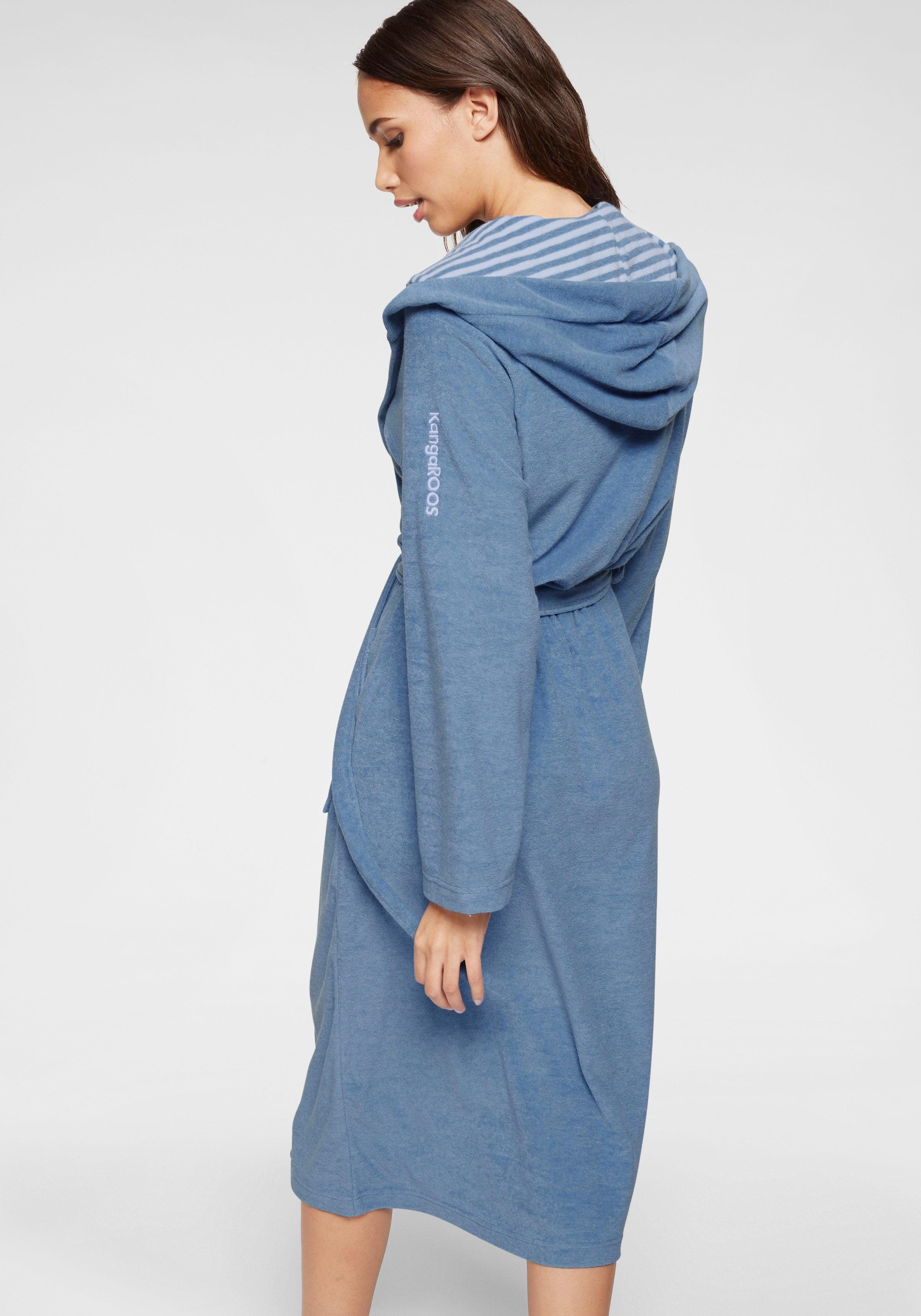KangaROOS Damesbadjas Dalia, ideaal voor sauna & spa, hotelbadjas, ochtendjas Uni-kleuren en binnen met strepen, badjas met zakken, XS-3XL (1 stuk)