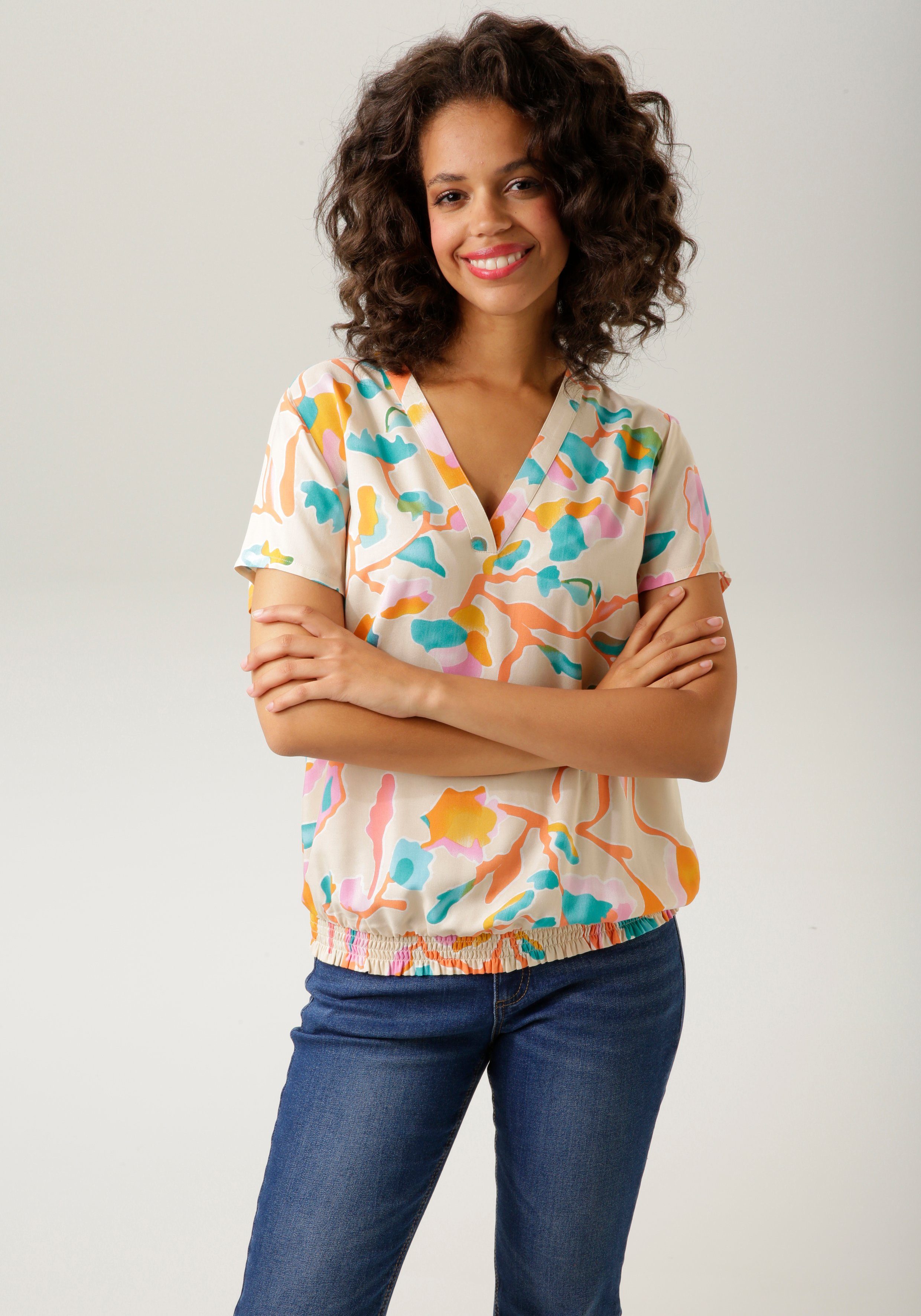 Aniston CASUAL Blouse zonder sluiting met kleurrijke grafische bloemenprint