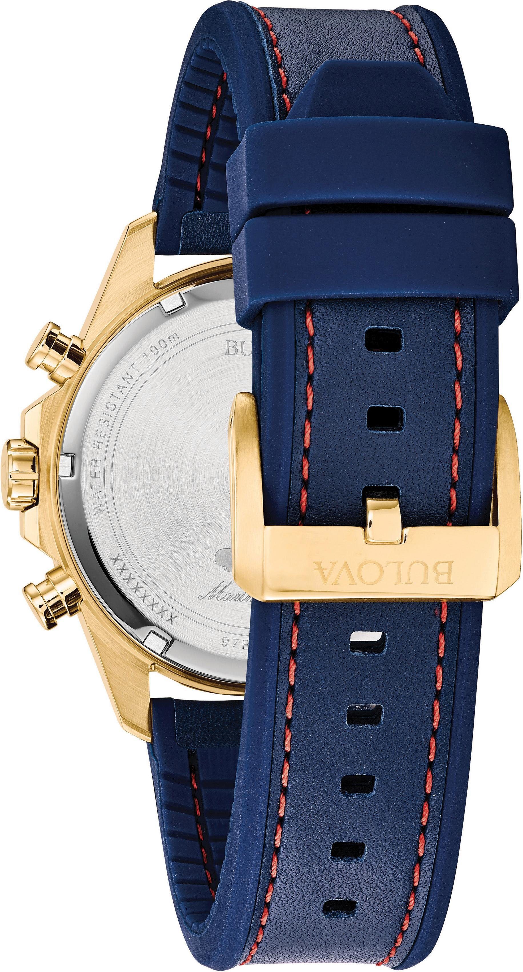 Bulova Chronograaf Marine Star Horloge, quartz, herenhorloge, leren band, datum