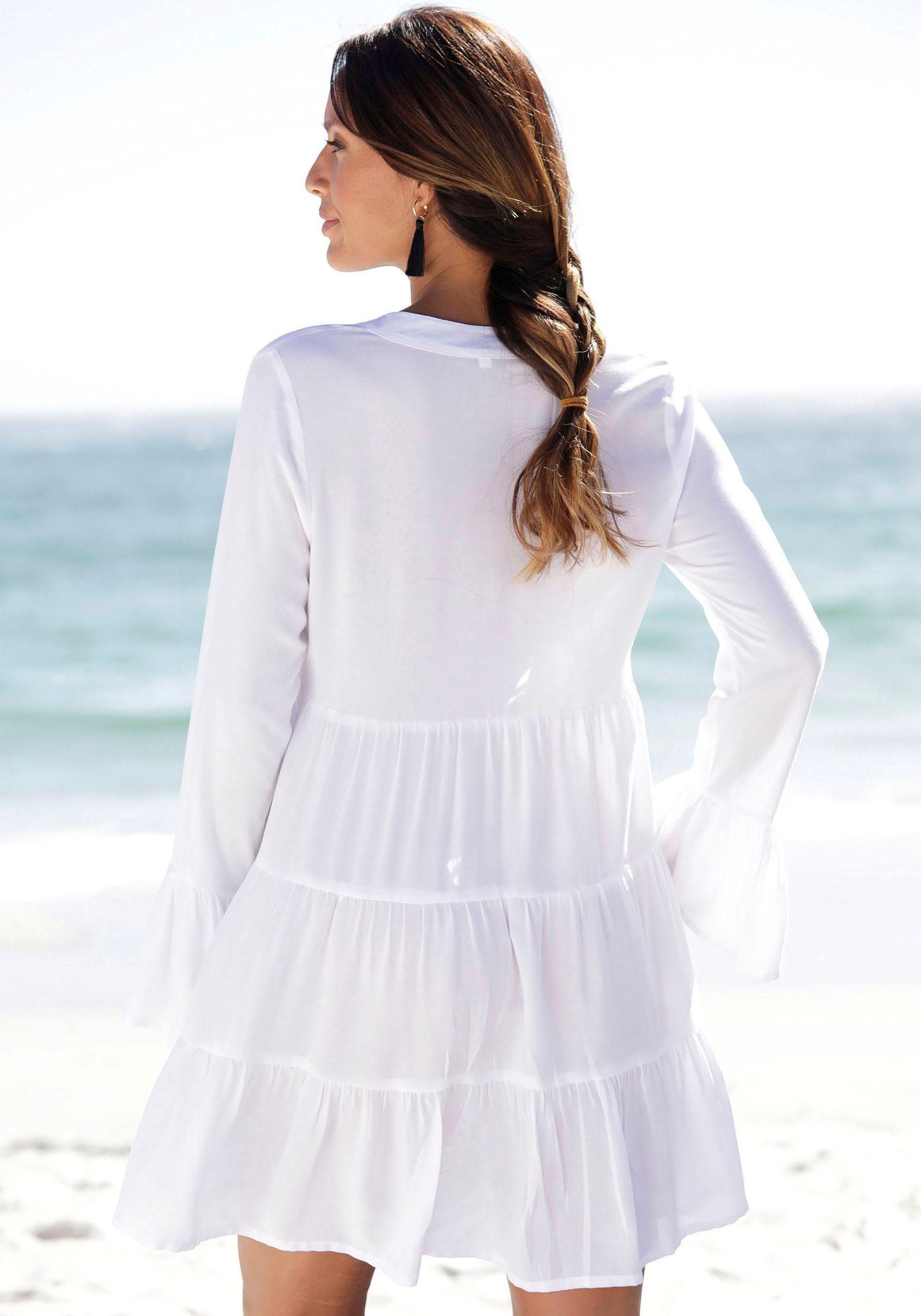 Lascana Lange blouse met kanten inzetstukken, tuniek, blousejurk, strandkleding