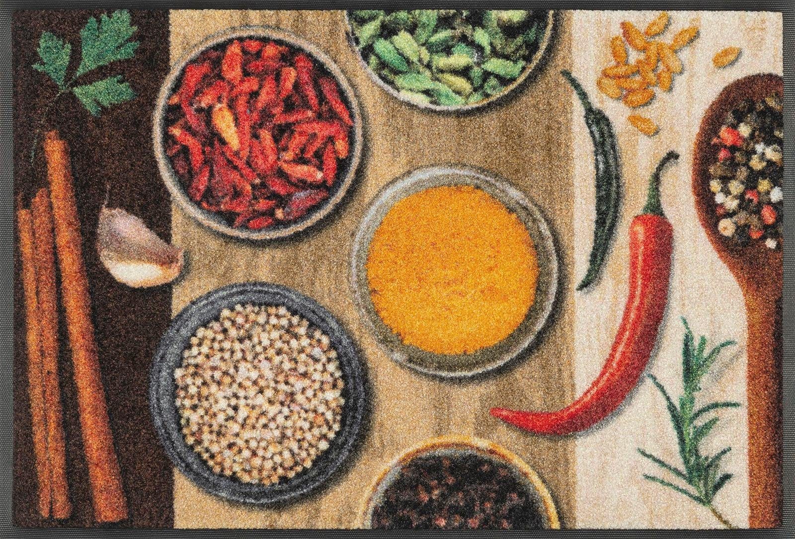 wash+dry by Kleen-Tex Mat Hot Spices Inloopmat, motief specerijen, antislip, geschikt voor binnen en buiten, wasbaar