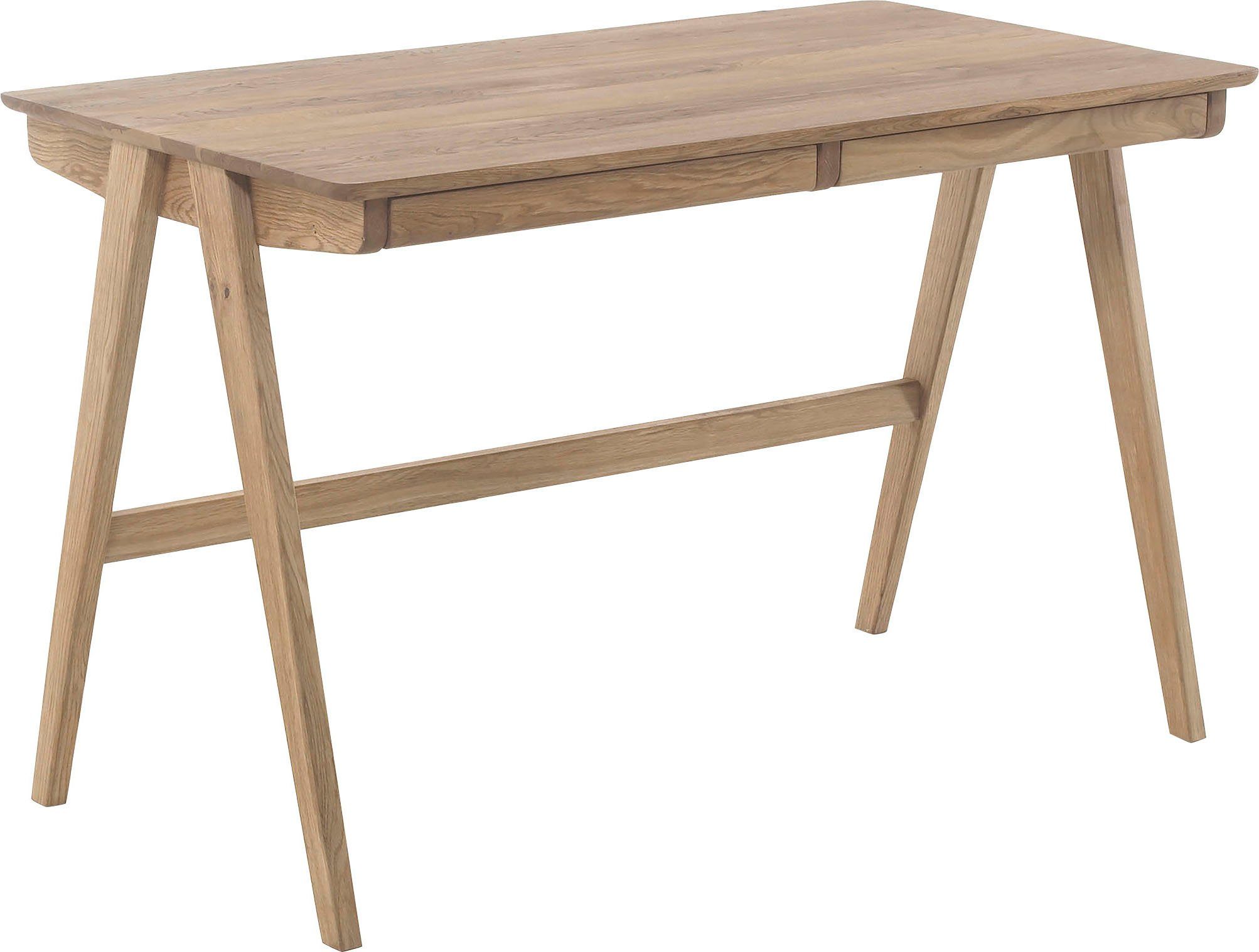 MCA furniture Bureau Delia Noesteiken massief hout geolied met laden, breedte 120 cm