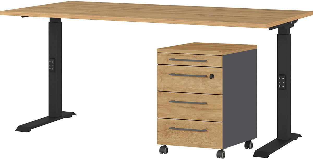GERMANIA Kantoormeubelset Agenda Set bestaande uit in hoogte verstelbaar bureau en rolcontainer (2-delig) kantoorsets maat 217 cm x 91 cm x 80 cm