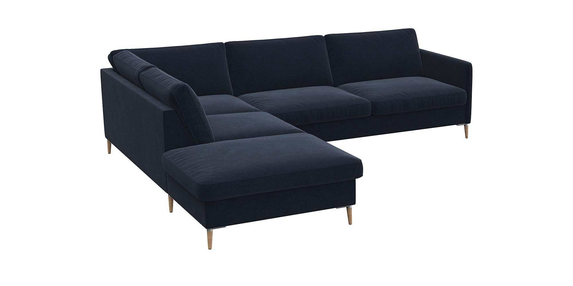 FLEXLUX Hoekbank Fiore, L-vorm smalle armleuningen, koudschuim, aluminium + eiken poten