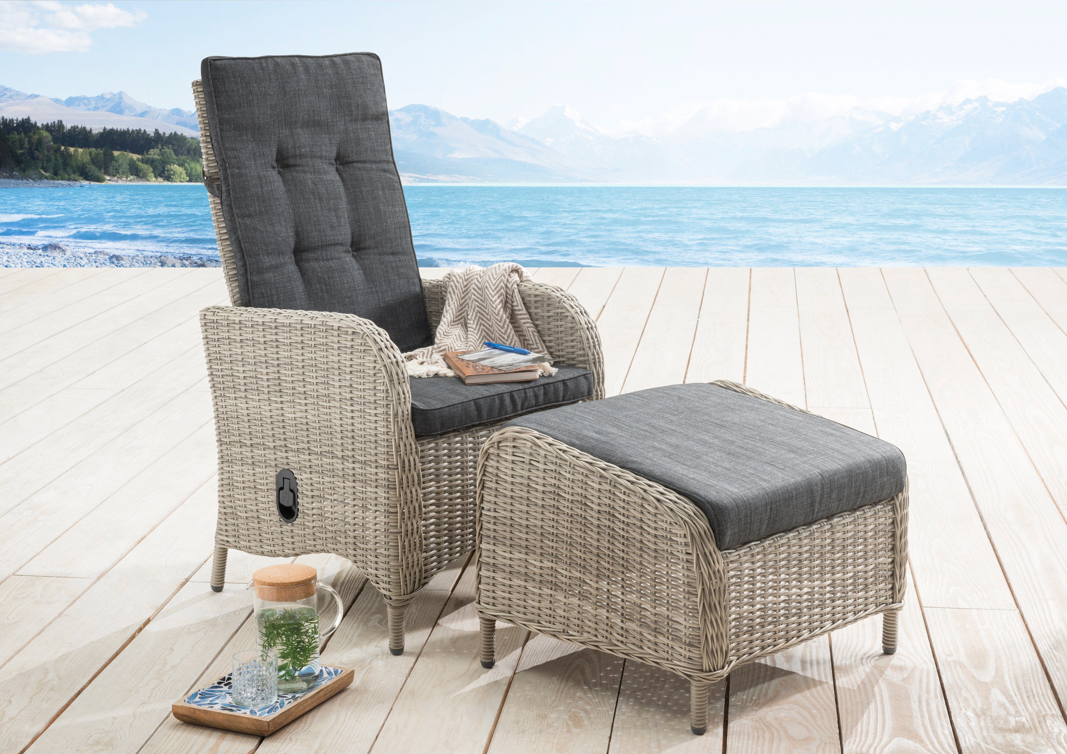 Destiny Fauteuil PALMA CASA Aluminium, polyrattan, incl. voetenbank en kussens (set, 4-delig)