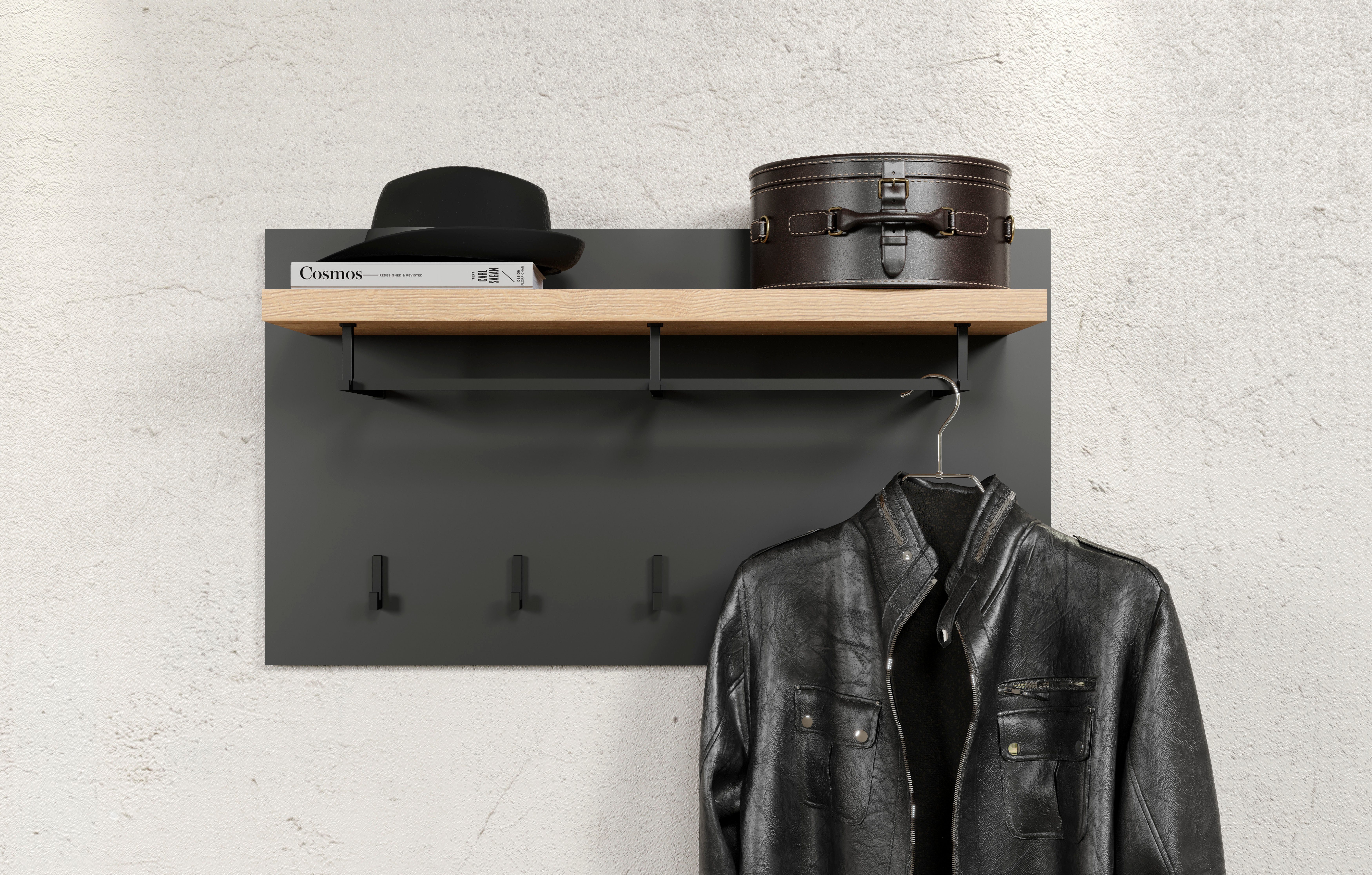 INOSIGN Kapstokpaneel Premont elegante wandpaneel met 5 haken, kledingstang - (b/d/h) 90/27/50 cm (1 stuk)