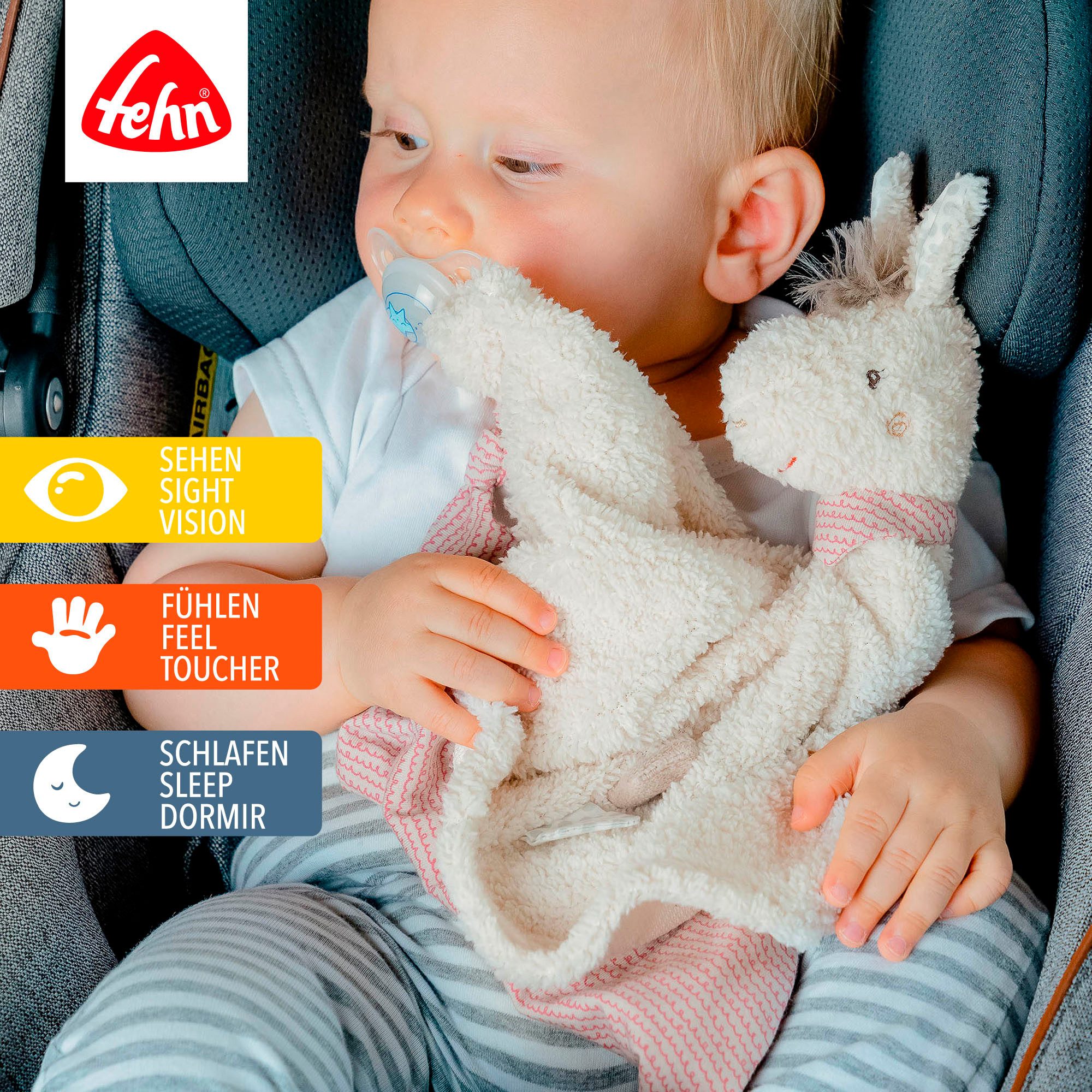 Fehn Knuffeldoek Peru, lama deluxe met bevestigingsring voor speen