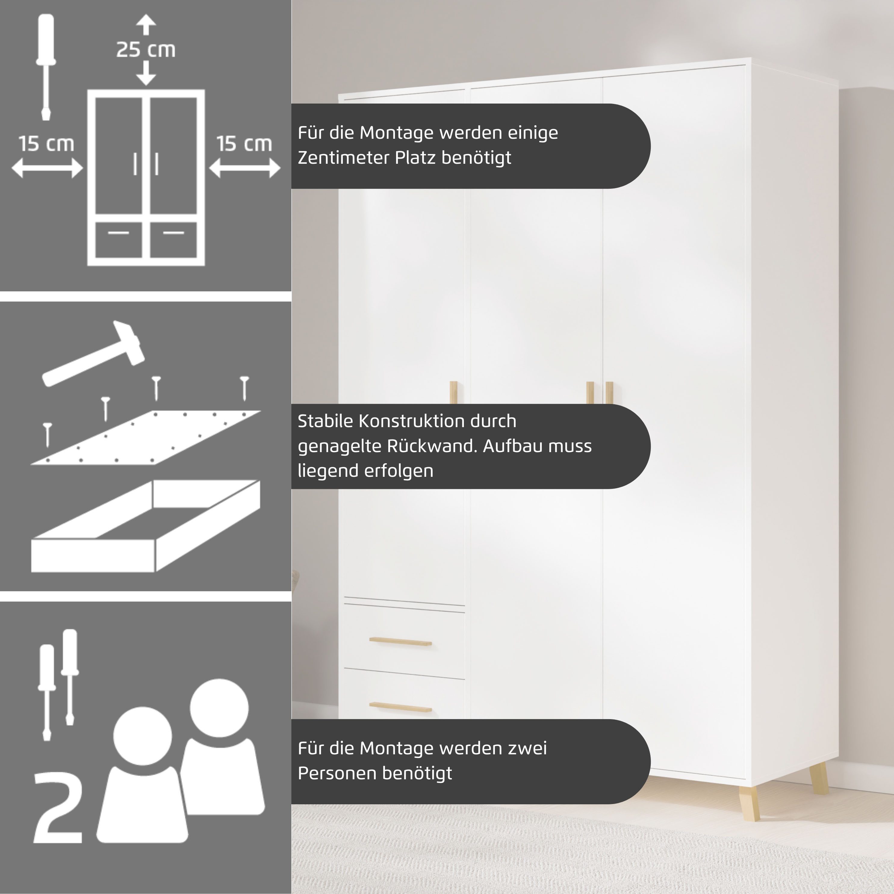 rauch Draaideurkast Kledingkast kast garderobe waskast SHINJO Grepen en voeten van massief hout met 2 lades MADE IN GERMANY