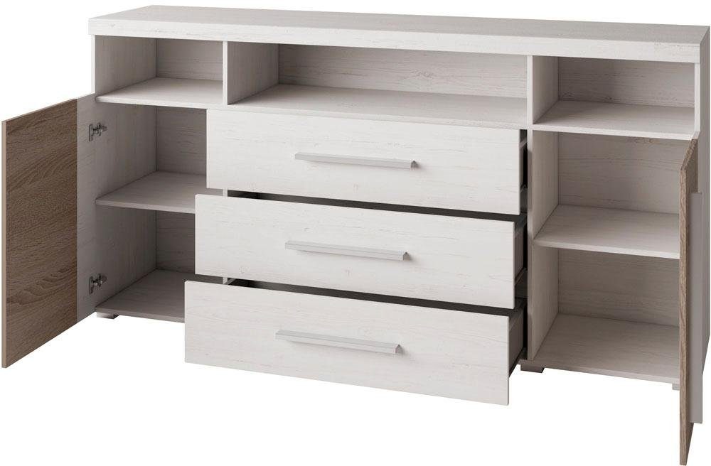 INOSIGN Dressoir Roger, breedte 182 cm, stijlvolle kast, 2 houten deuren 3 laden