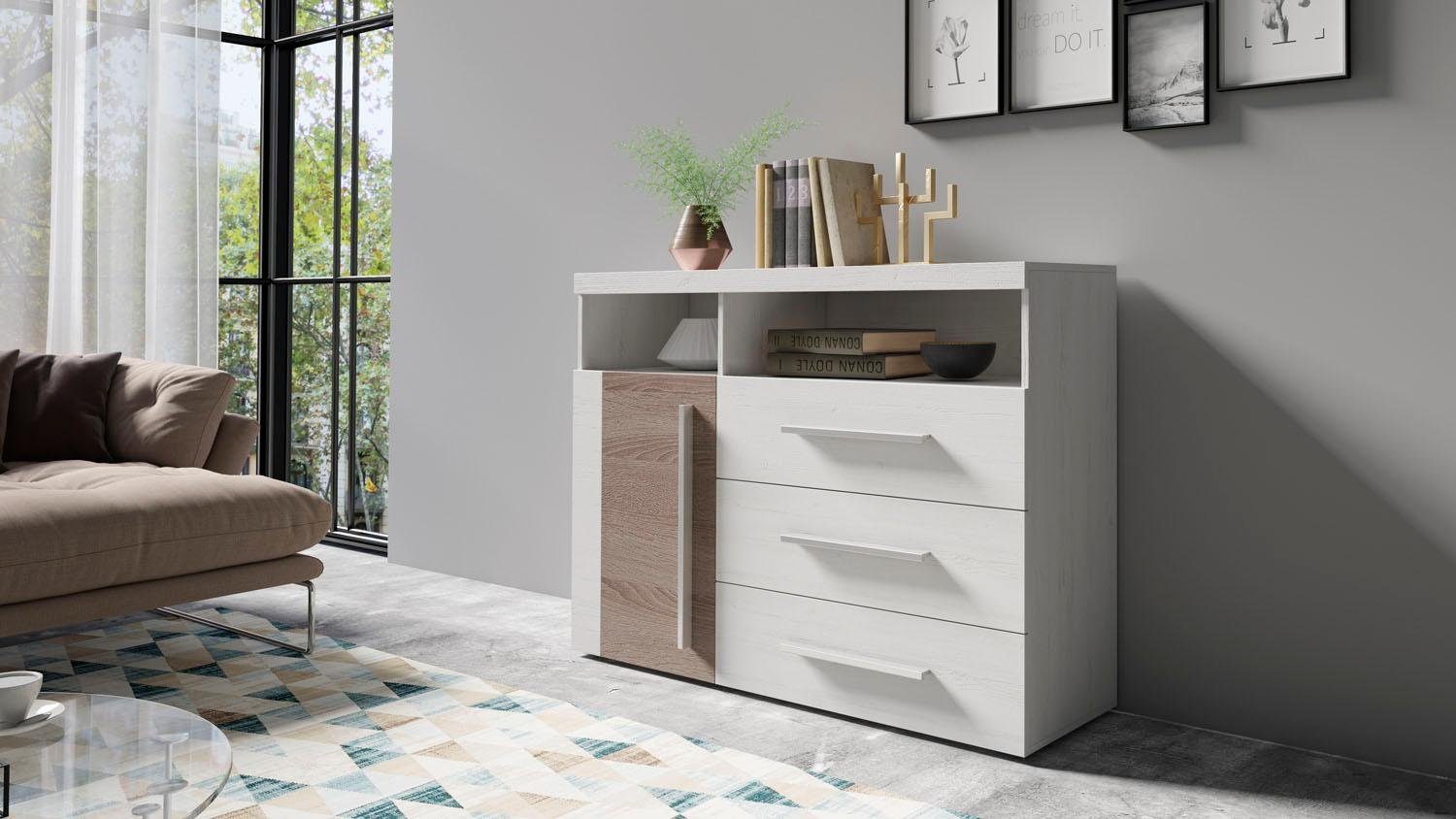INOSIGN Kast Roger, breedte 120 cm, moderne sidetable met 3 laden Commode met veel opbergruimte, afmetingen 120x92x38,5 (B/H/D)