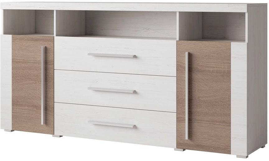 INOSIGN Dressoir Roger, breedte 182 cm, stijlvolle kast, 2 houten deuren 3 laden