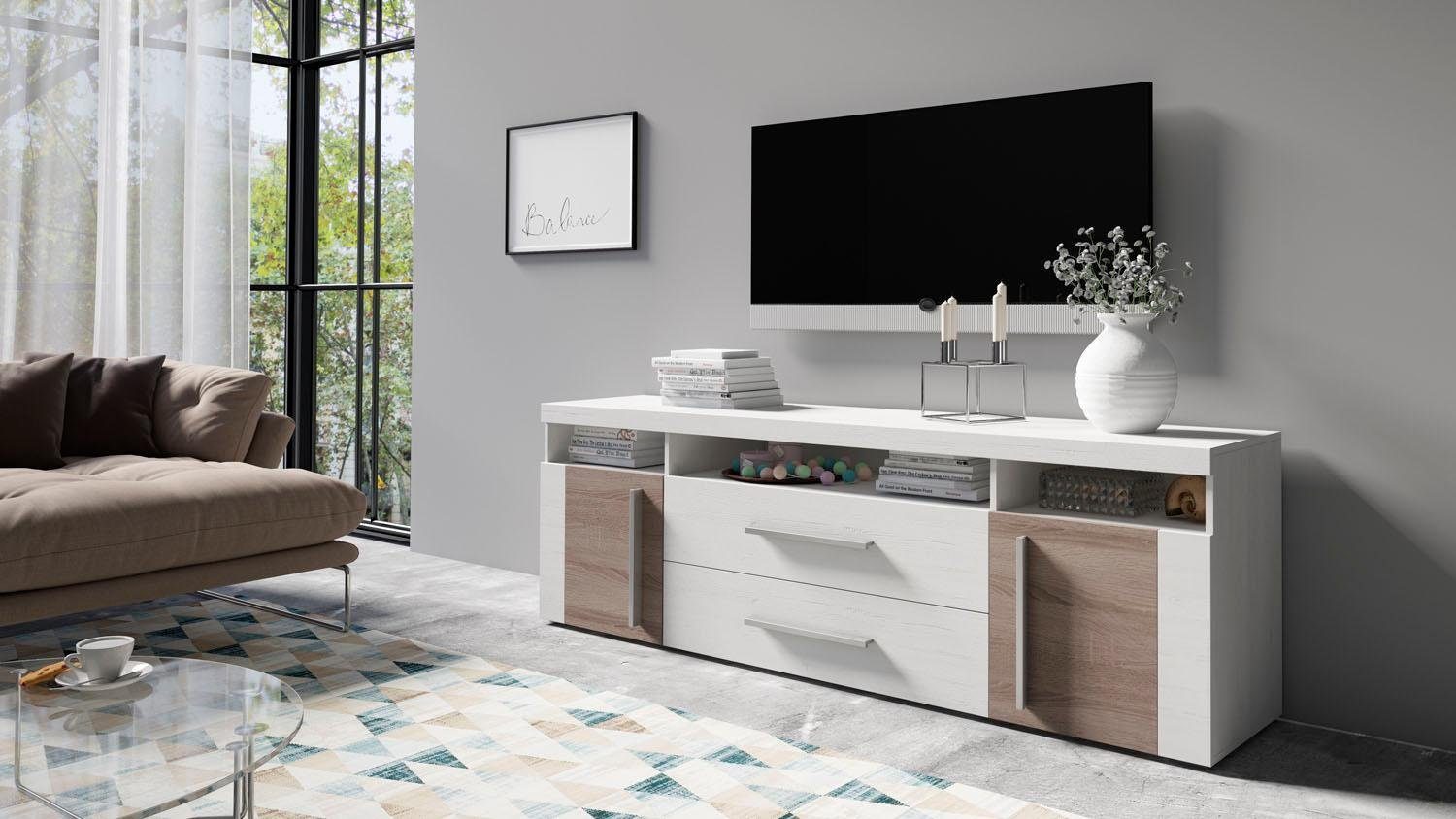 INOSIGN Tv-meubel Roger, breedte 182 cm, stijlvolle TV-kast, 2 deuren 2 laden